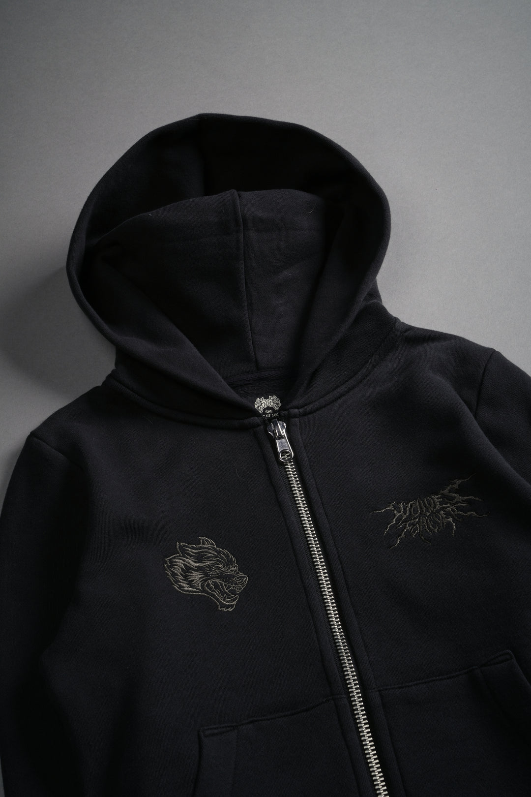 Moth Kanji "Iris" Zip Up Hoodie in Black