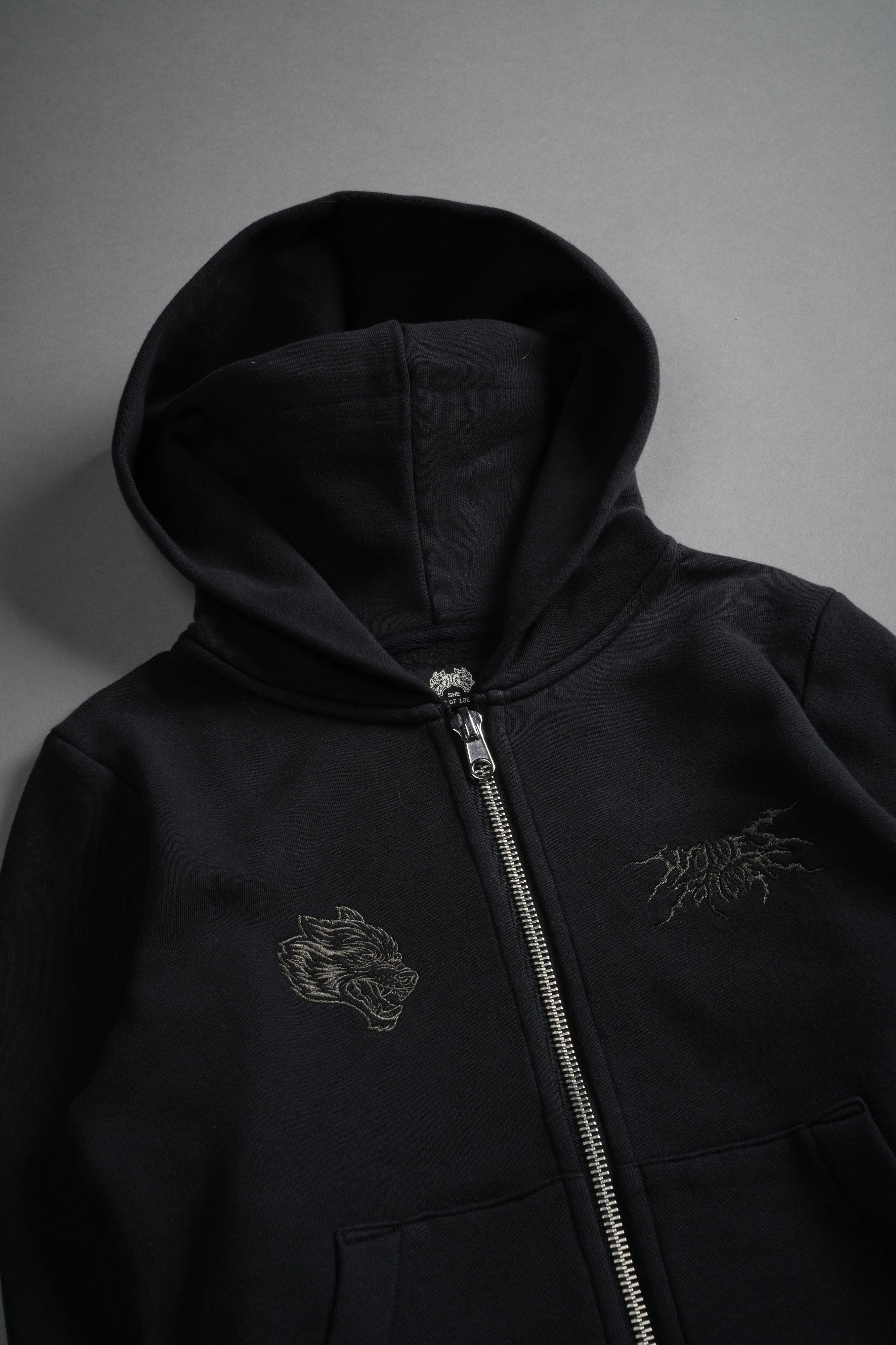 Moth Kanji "Iris" Zip Up Hoodie in Black