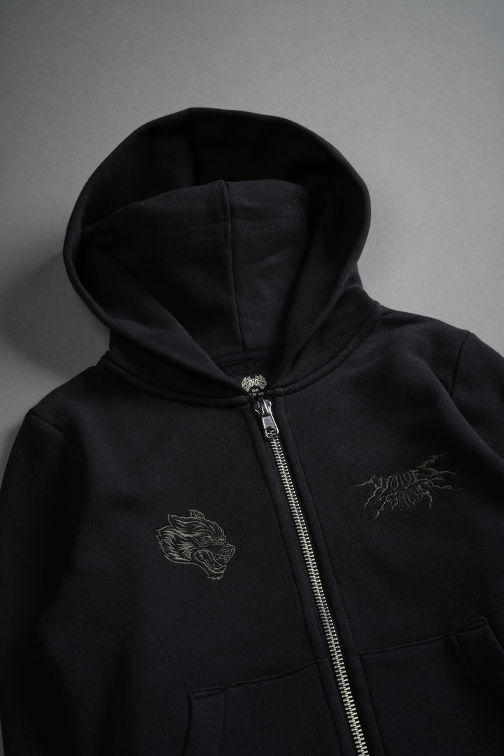 Moth Kanji "Iris" Zip Up Hoodie in Black