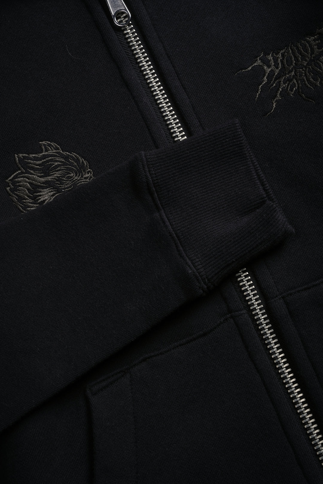 Moth Kanji "Iris" Zip Up Hoodie in Black