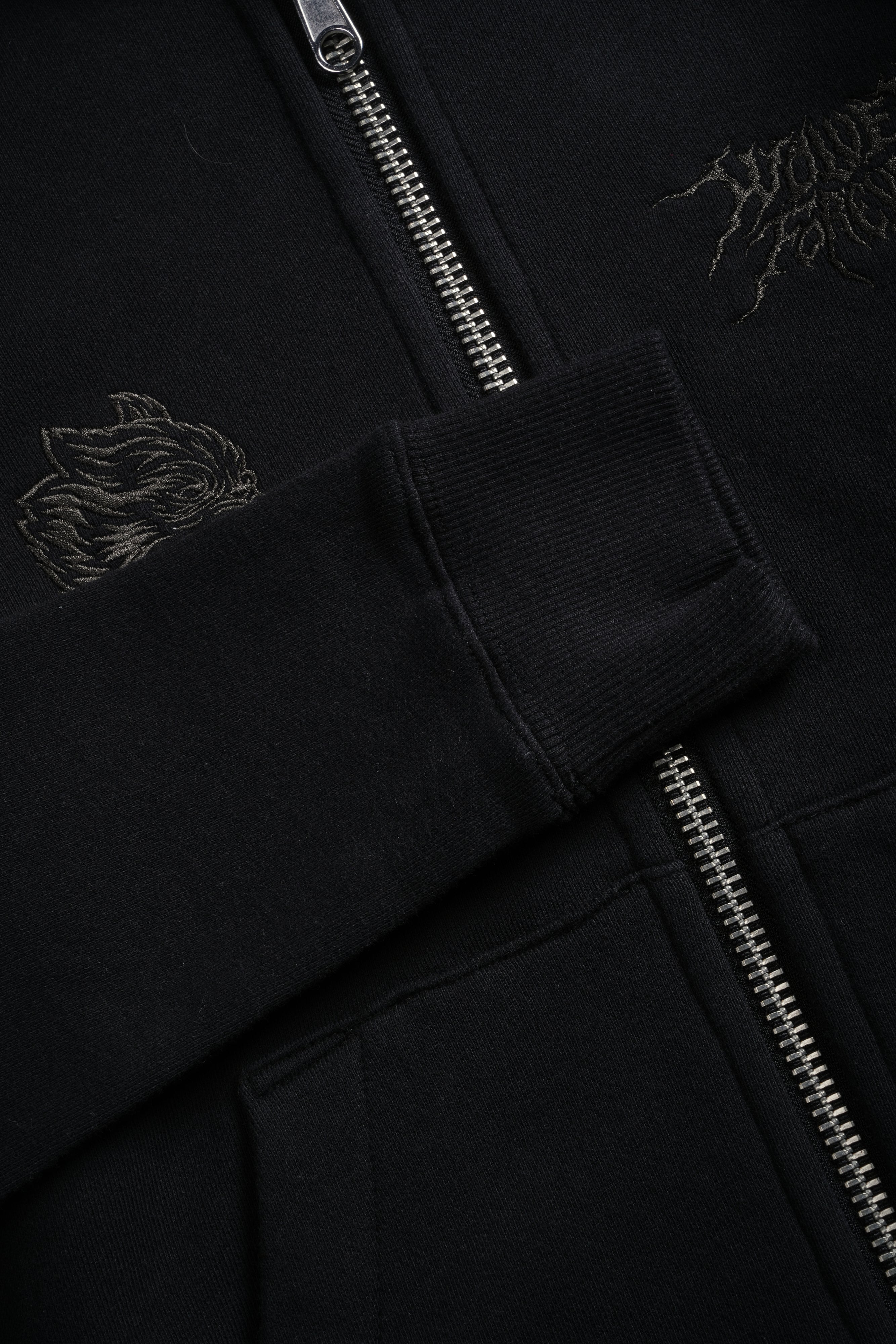 Moth Kanji "Iris" Zip Up Hoodie in Black