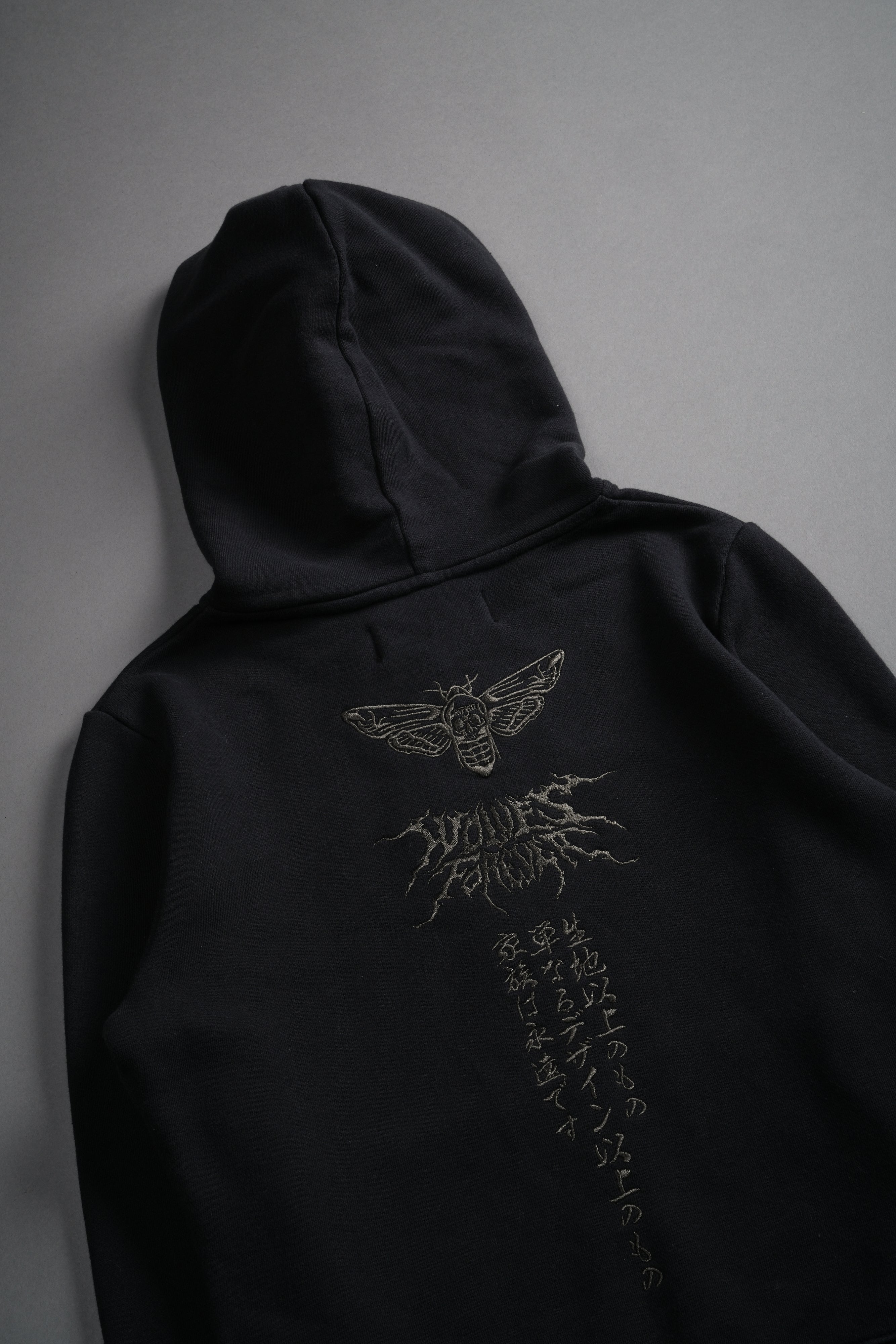 Moth Kanji "Iris" Zip Up Hoodie in Black