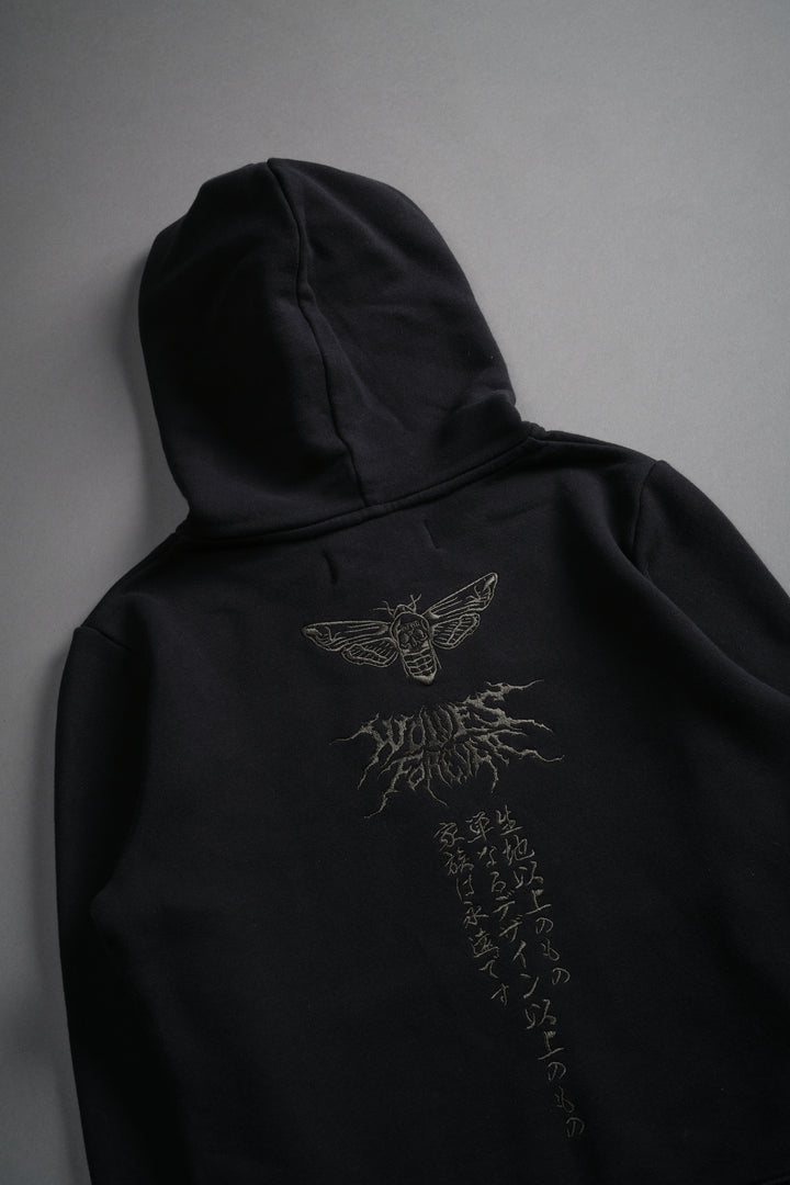 Moth Kanji "Iris" Zip Up Hoodie in Black