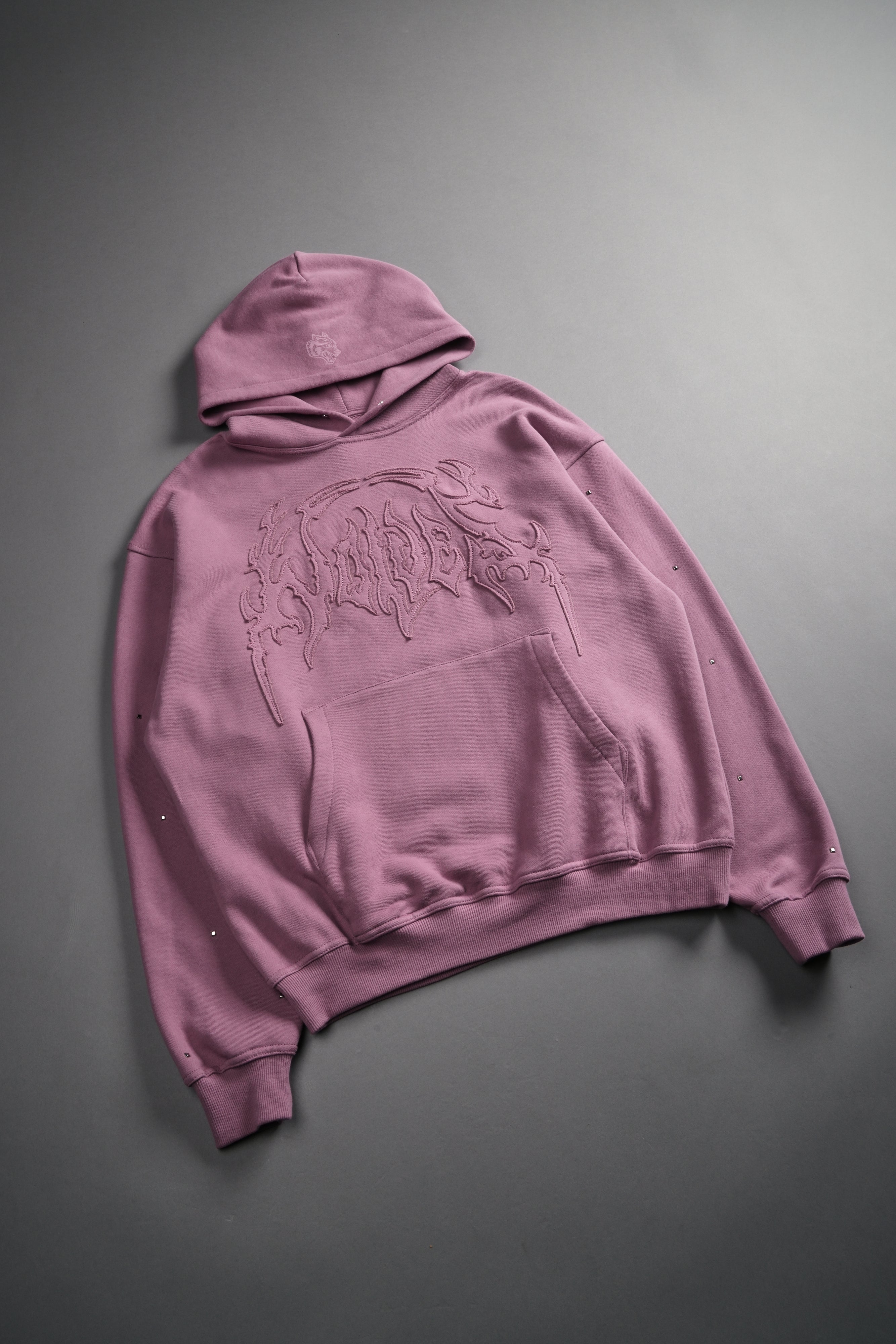 Hesh Appliqué Studded Pierce Hoodie in Pink Smoke