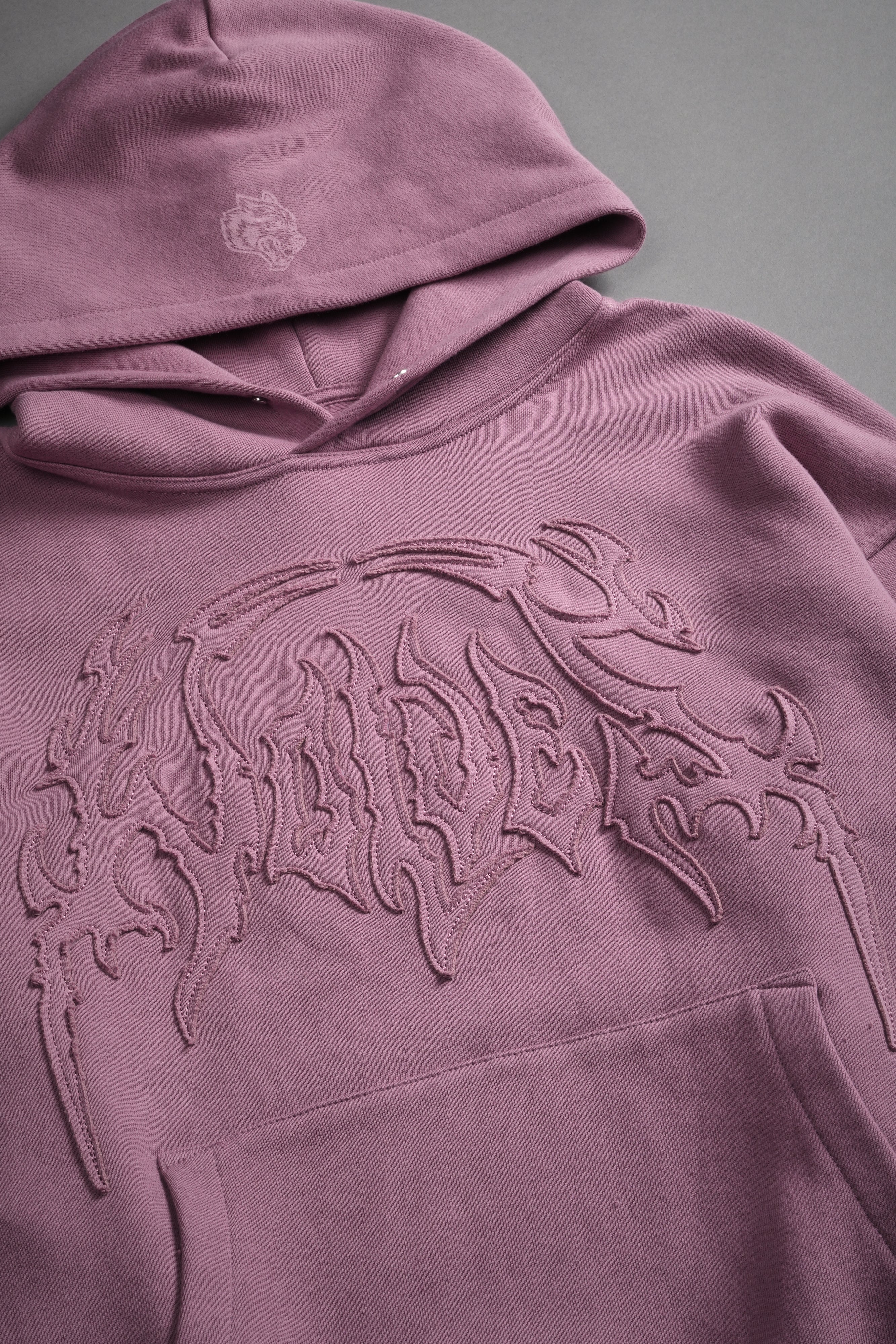 Hesh Appliqué Studded Pierce Hoodie in Pink Smoke