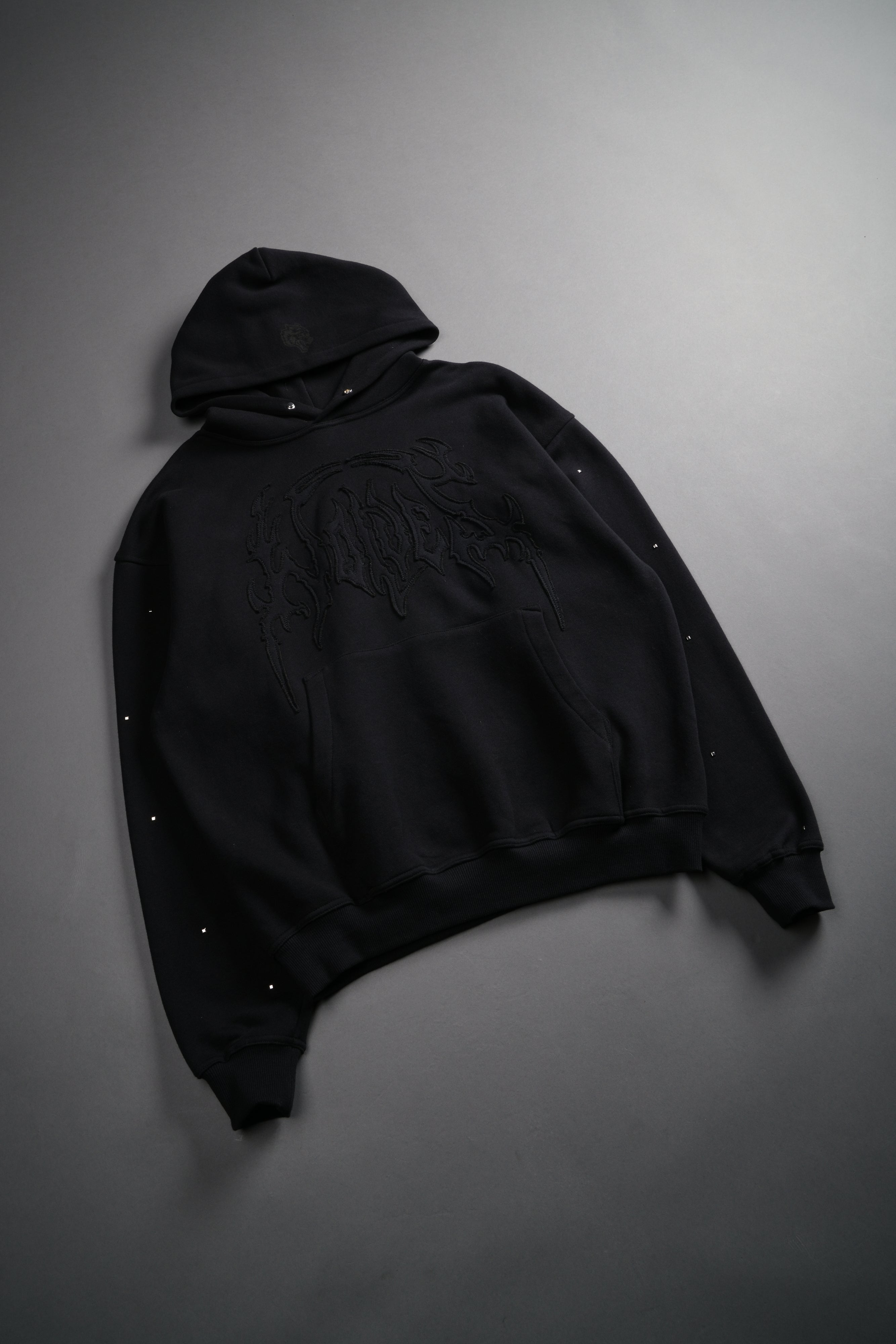 Hesh Appliqué Studded Pierce Hoodie in Black