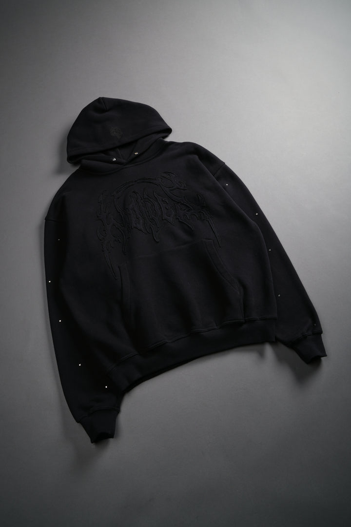 Hesh Appliqué Studded Pierce Hoodie in Black