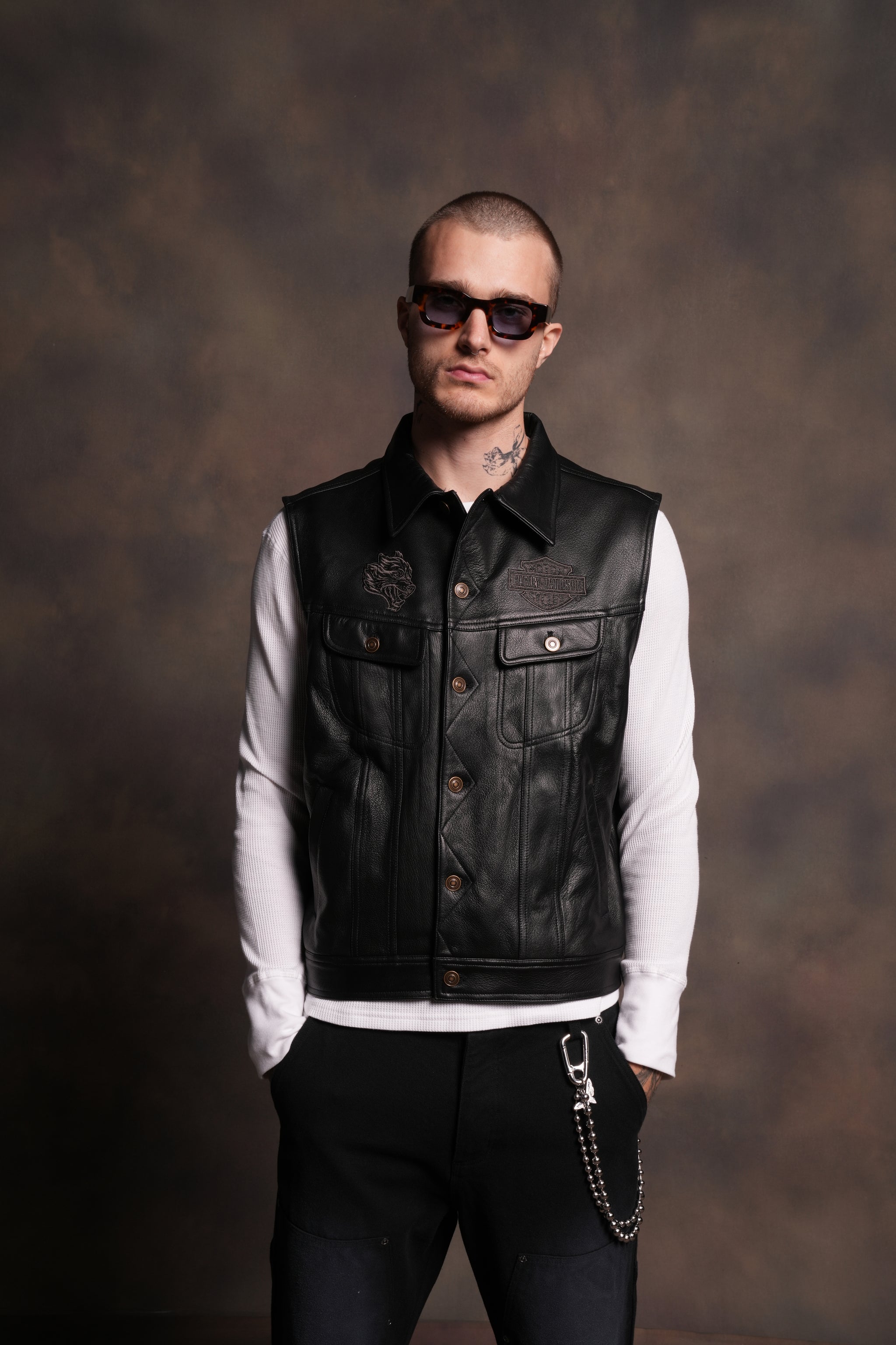 Harley-Davidson Wolves Rowan Genuine Leather Vest in Black