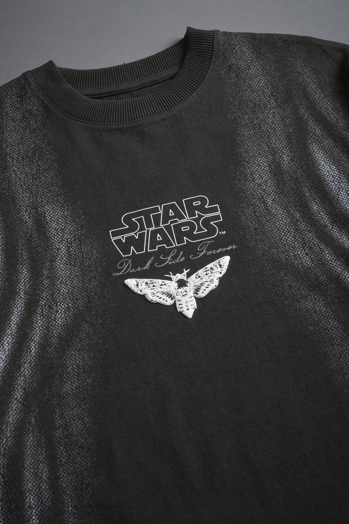 Dark Flame Grunge Mid Length Raw Hem Tee in Wolf Gray