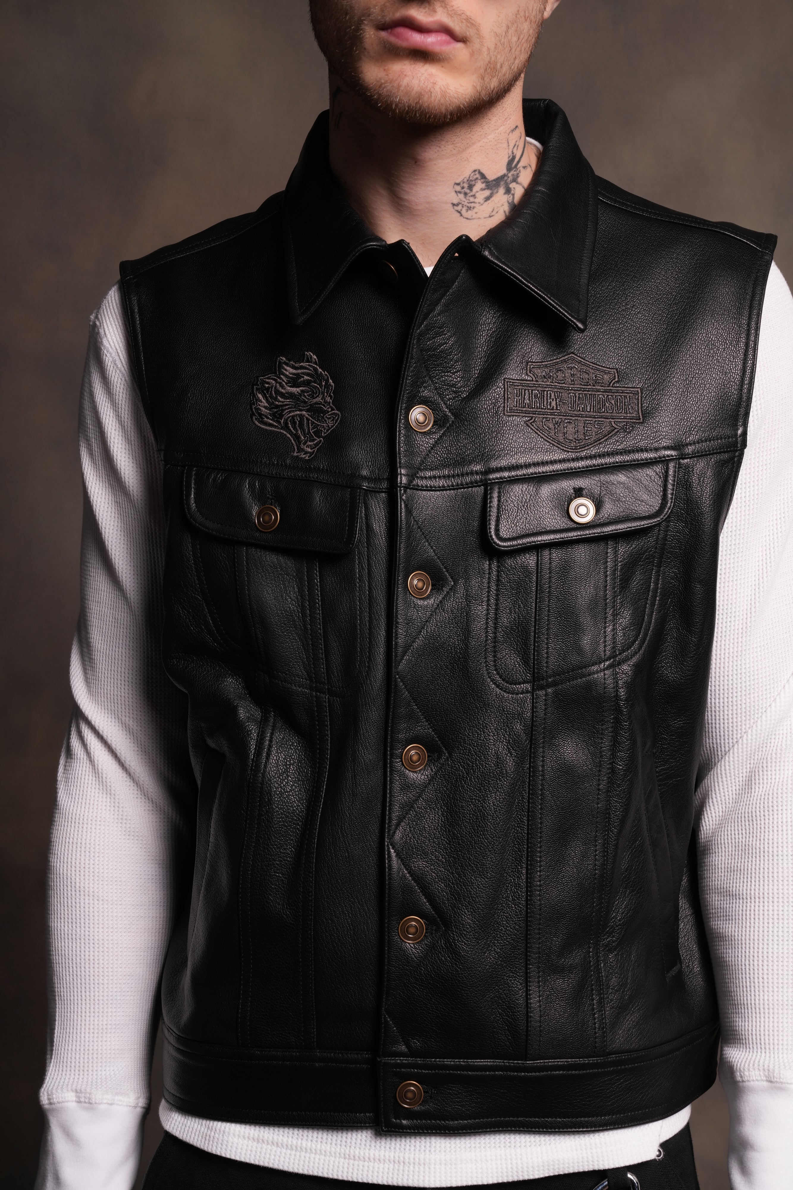 Harley-Davidson Wolves Rowan Genuine Leather Vest in Black