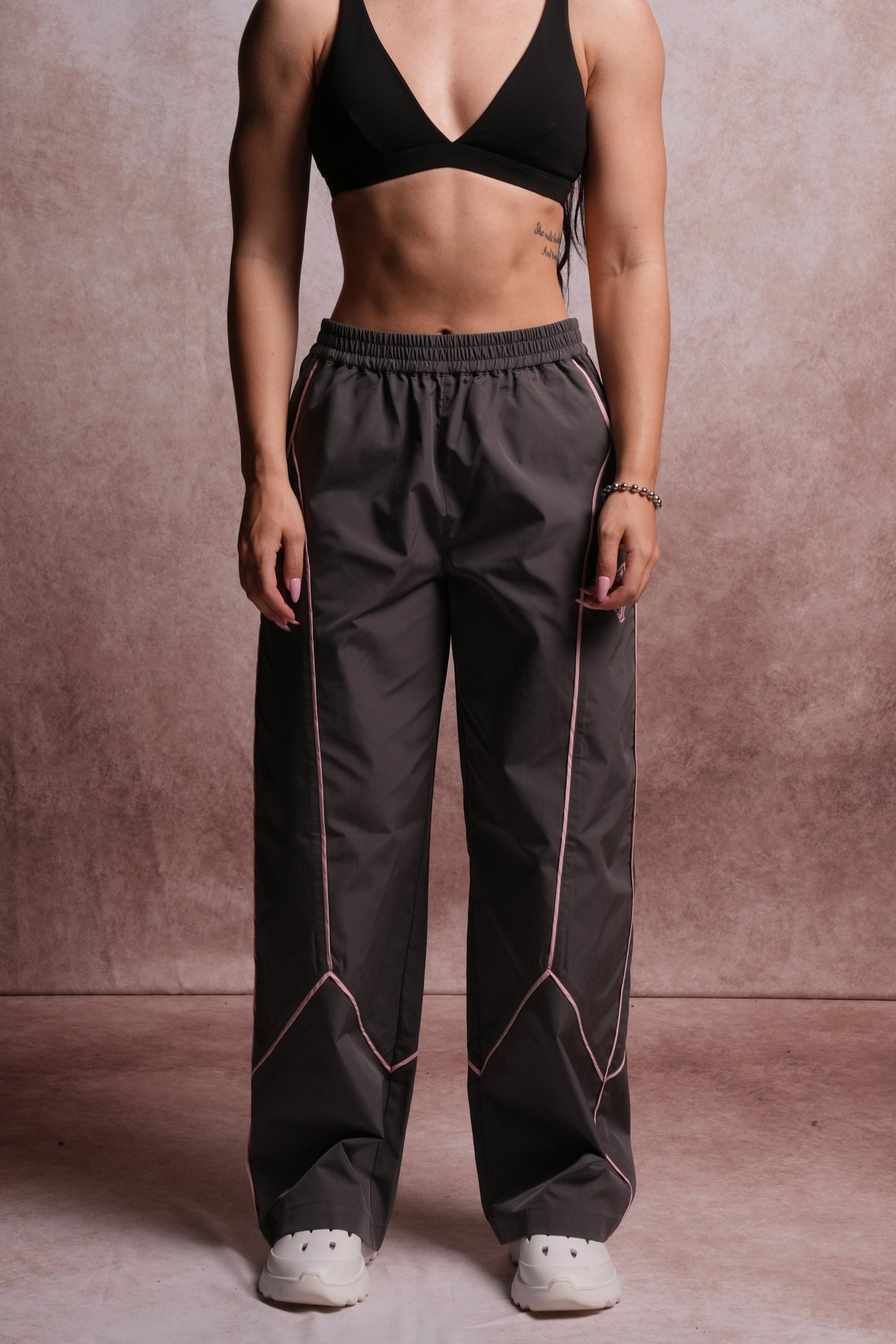 Dual Wolf Quinn Track Pants in Wolf Gray/Cherry Blossom