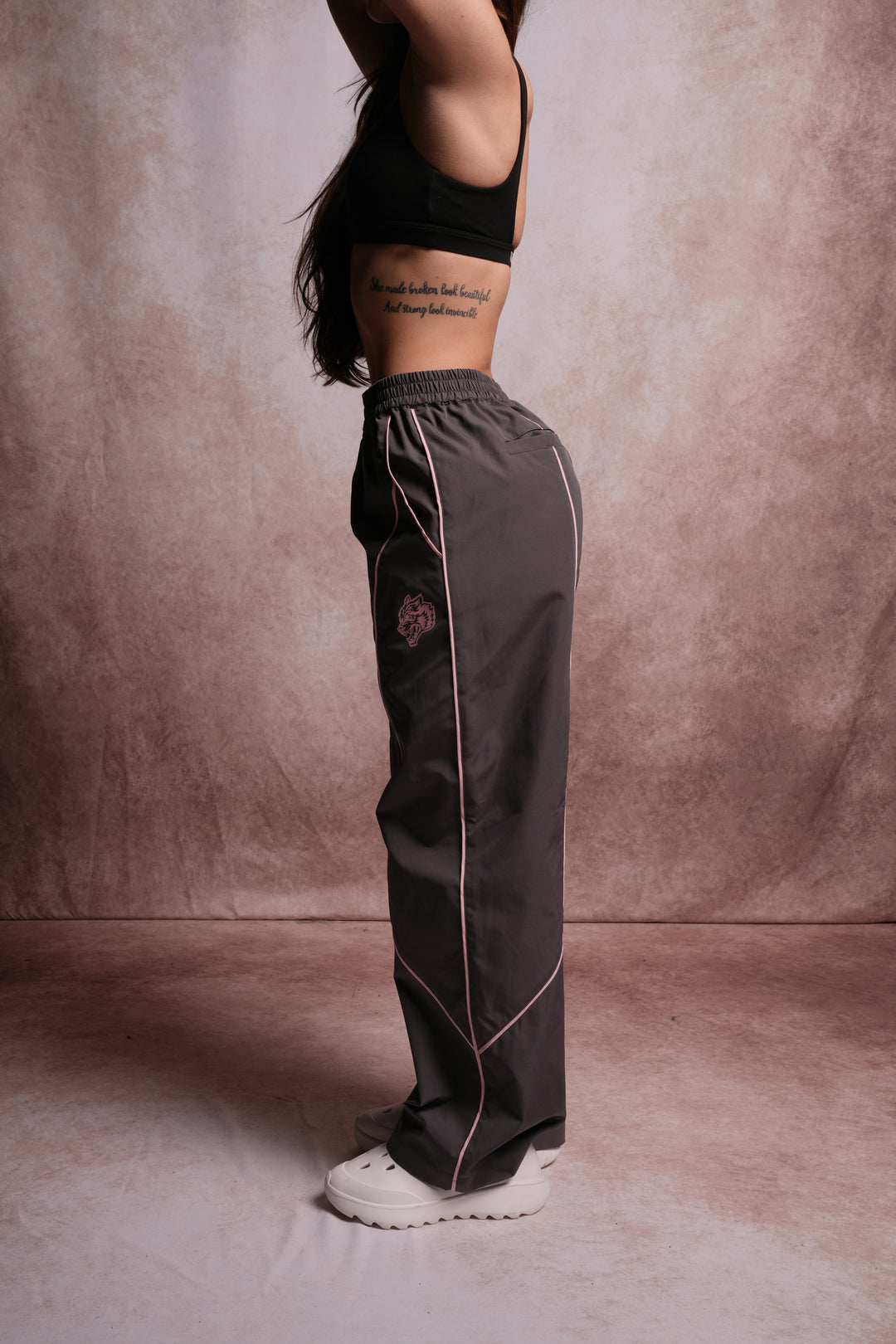 Dual Wolf Quinn Track Pants in Wolf Gray/Cherry Blossom