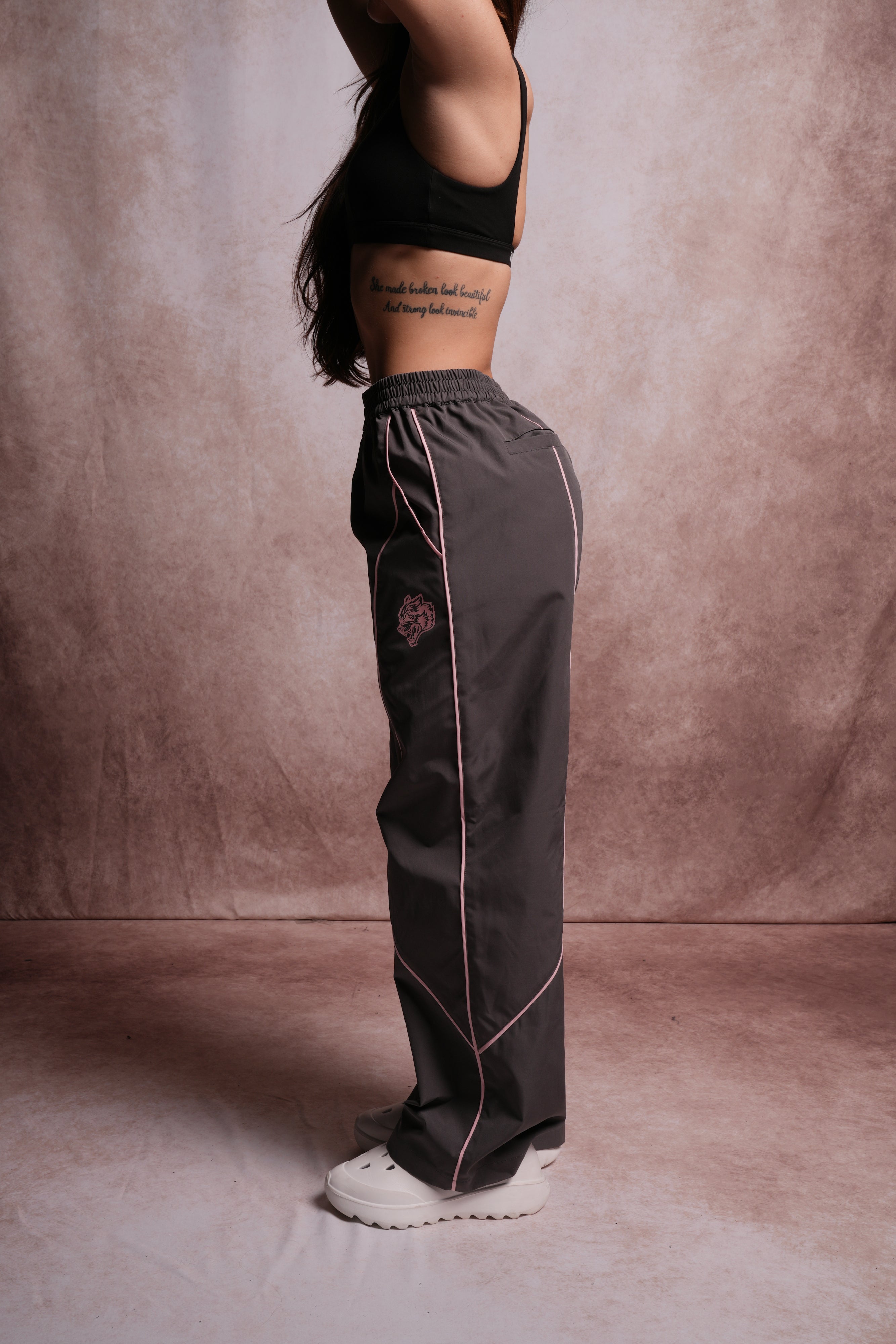 Dual Wolf Quinn Track Pants in Wolf Gray/Cherry Blossom