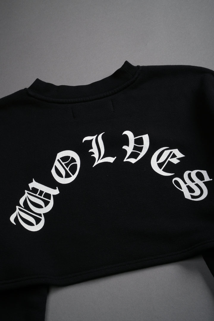 Wolves Mantra "Willow" Cropped Crewneck in Black