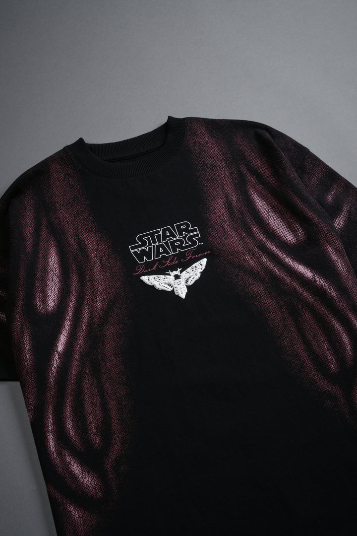 Dark Flame Grunge Mid Length Raw Hem Tee in Black