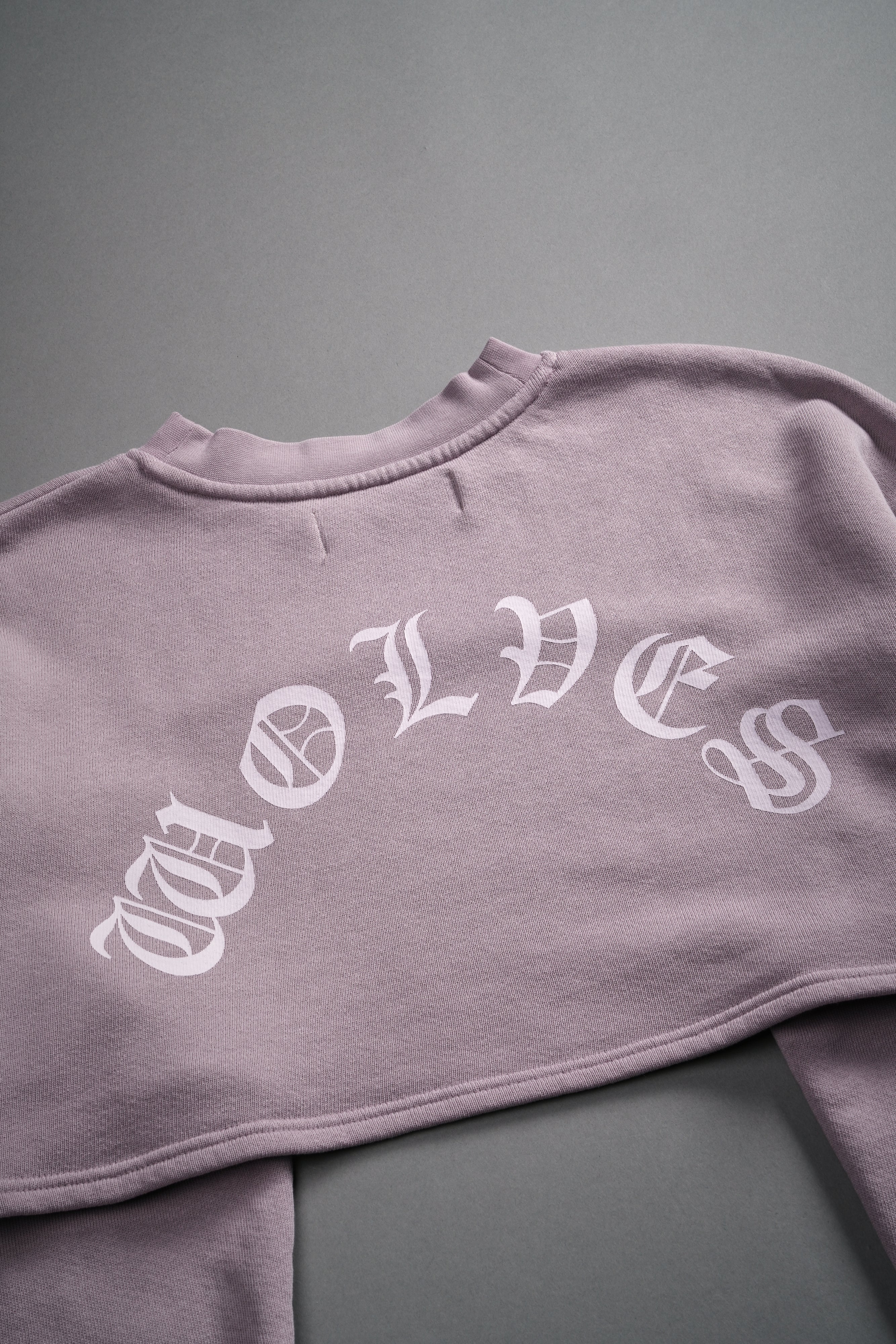 Wolves Mantra "Willow" Cropped Crewneck in Purple Smoke