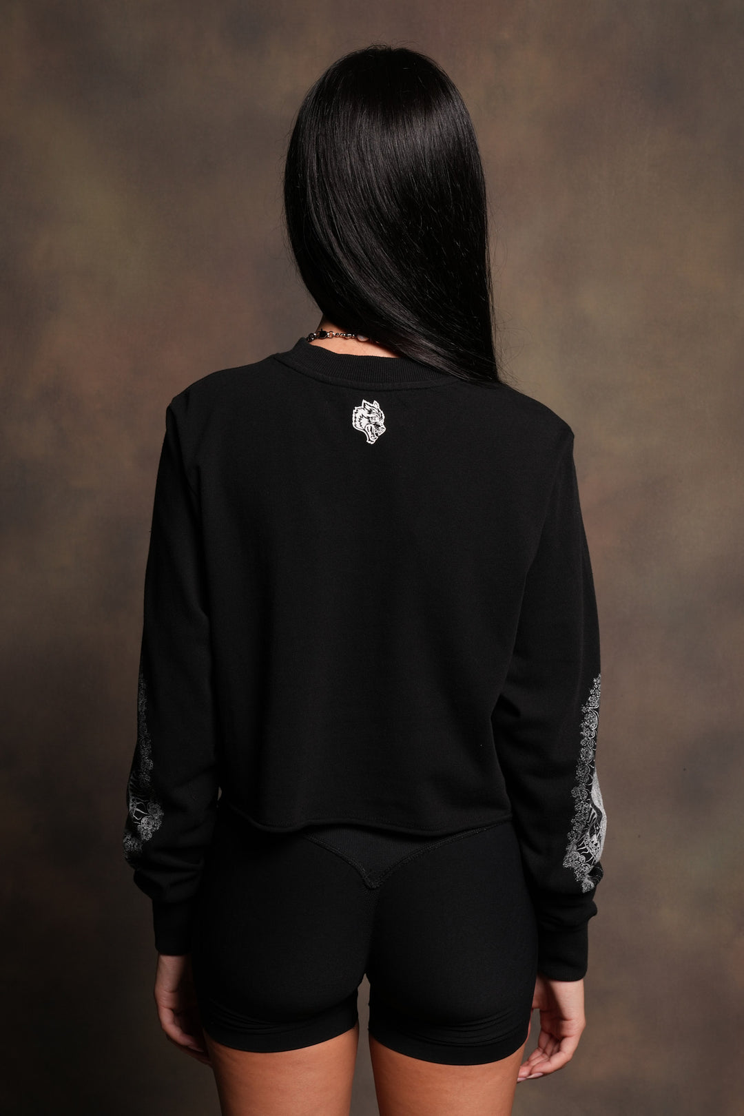 Nuestra Senora Premium Cropped Ls Tee In Black