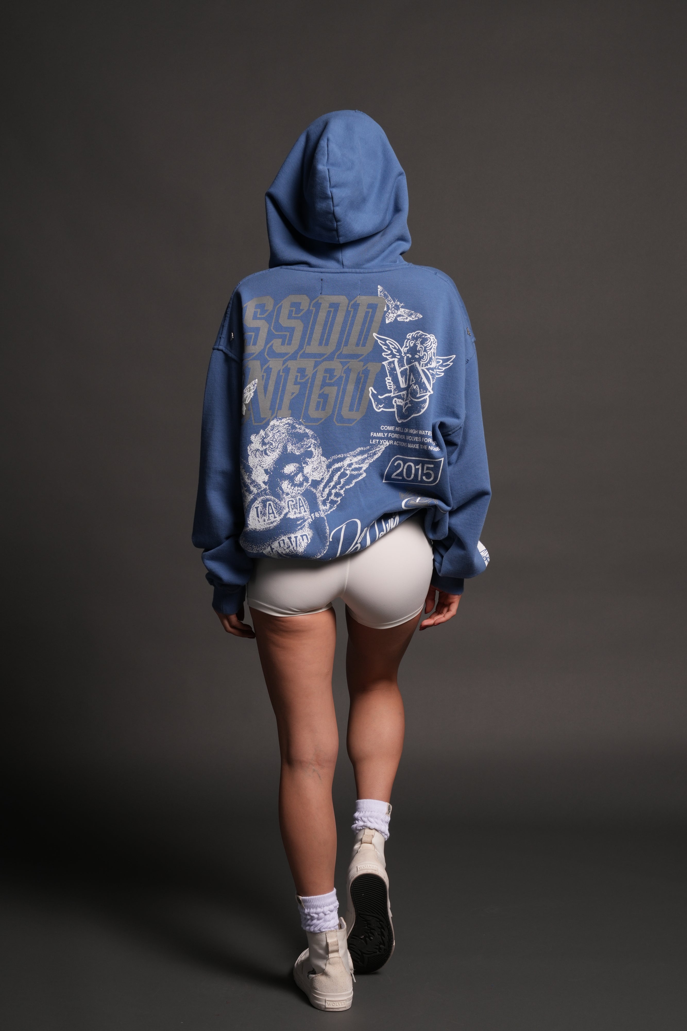 La Ca Frvr Grunge Moatis Zip Hoodie in La Blue