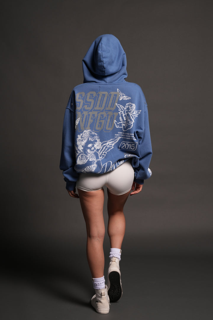 La Ca Frvr Grunge Moatis Zip Hoodie in La Blue