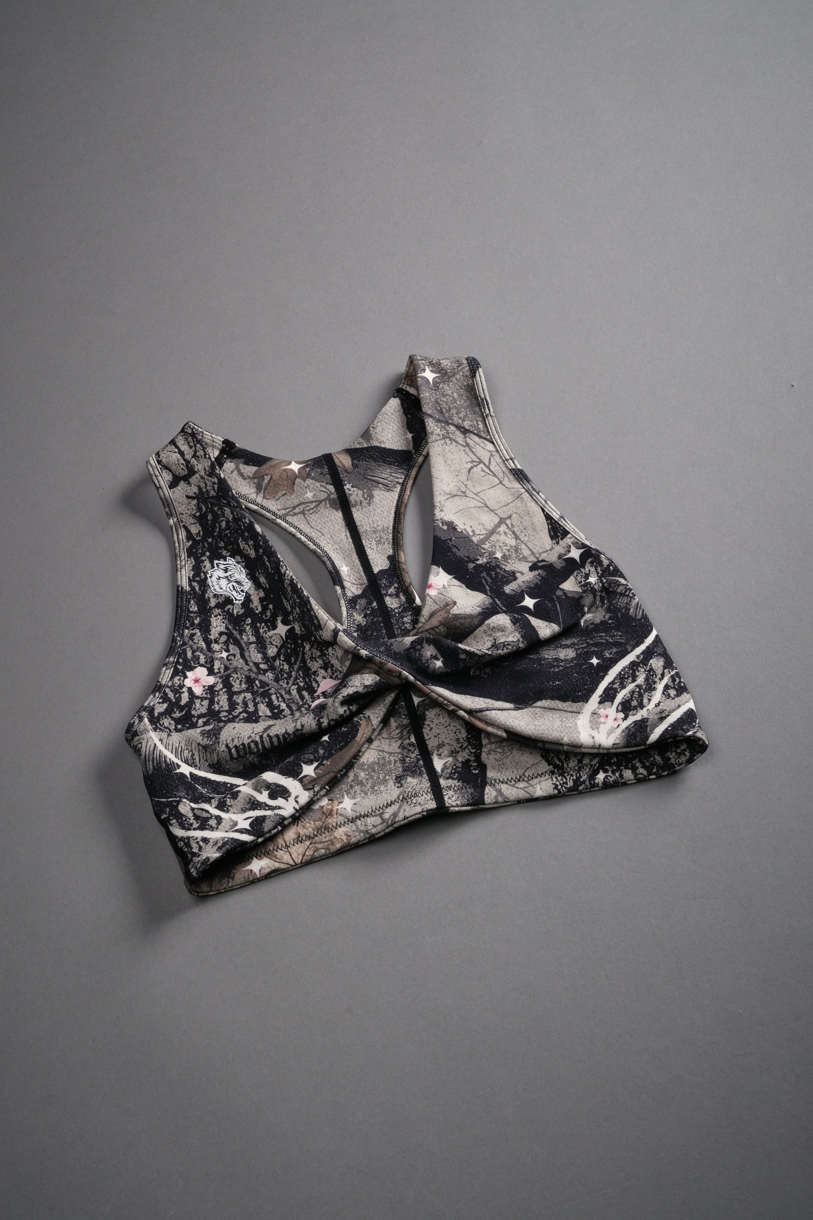 Warrior's Fire "Everson" Seamless Twist Bra in Starry Blossom Woodland Camo