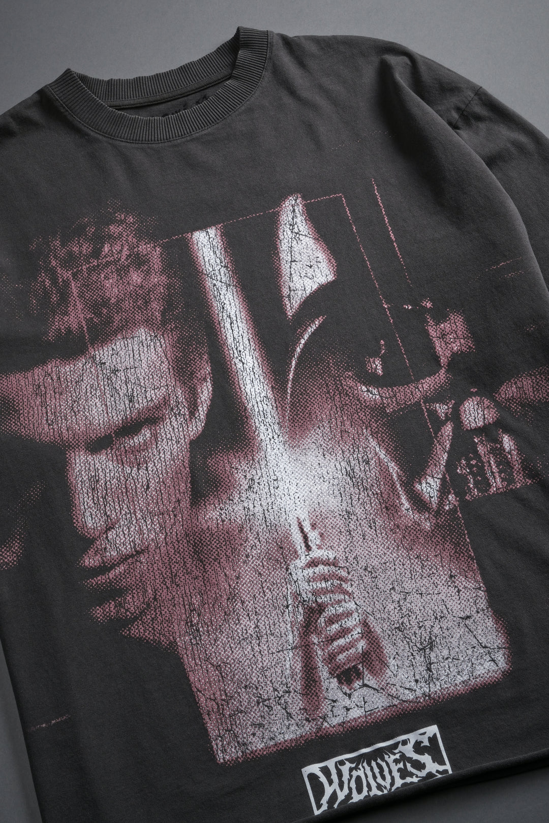 Awakened Power Grunge Mid Length Raw Hem Tee in Wolf Gray
