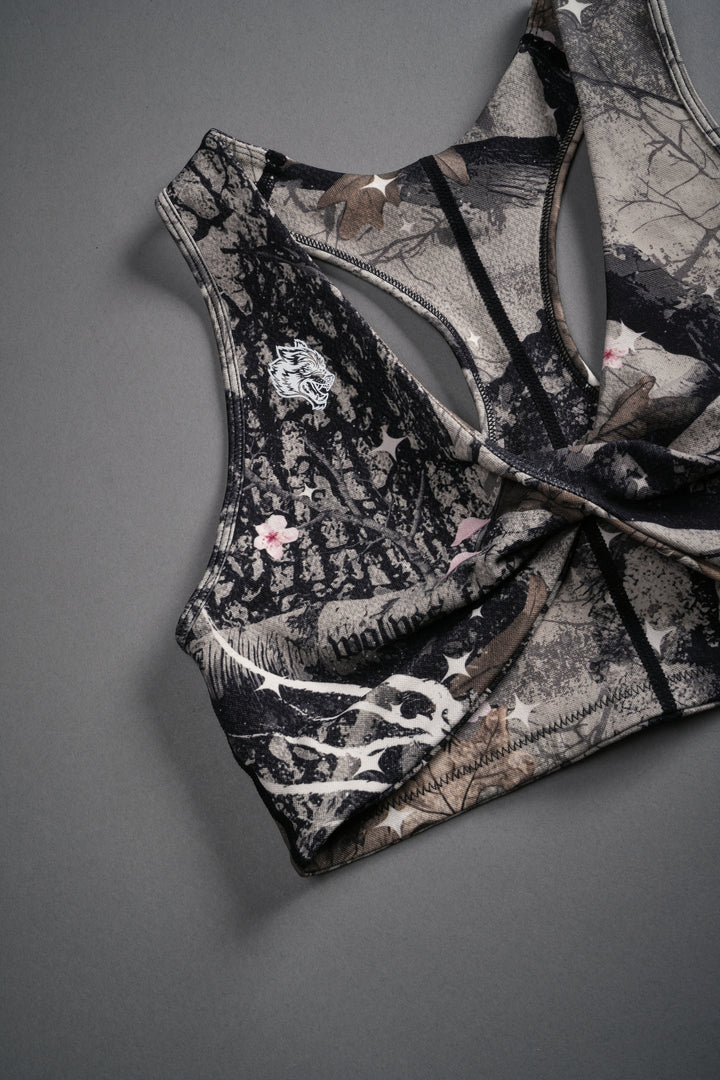 Warrior's Fire "Everson" Seamless Twist Bra in Starry Blossom Woodland Camo