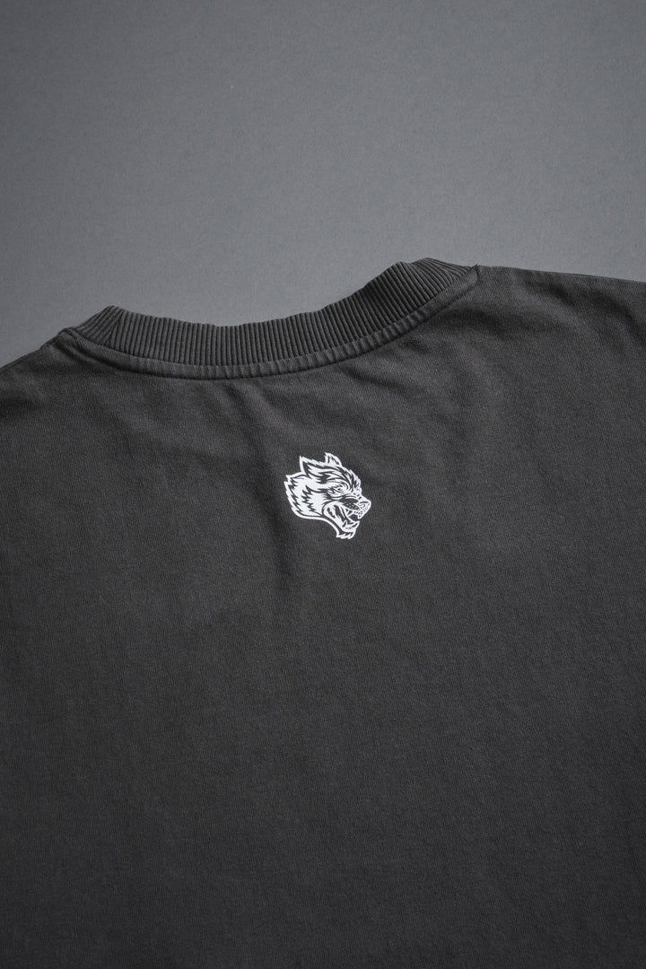 Awakened Power Grunge Mid Length Raw Hem Tee in Wolf Gray