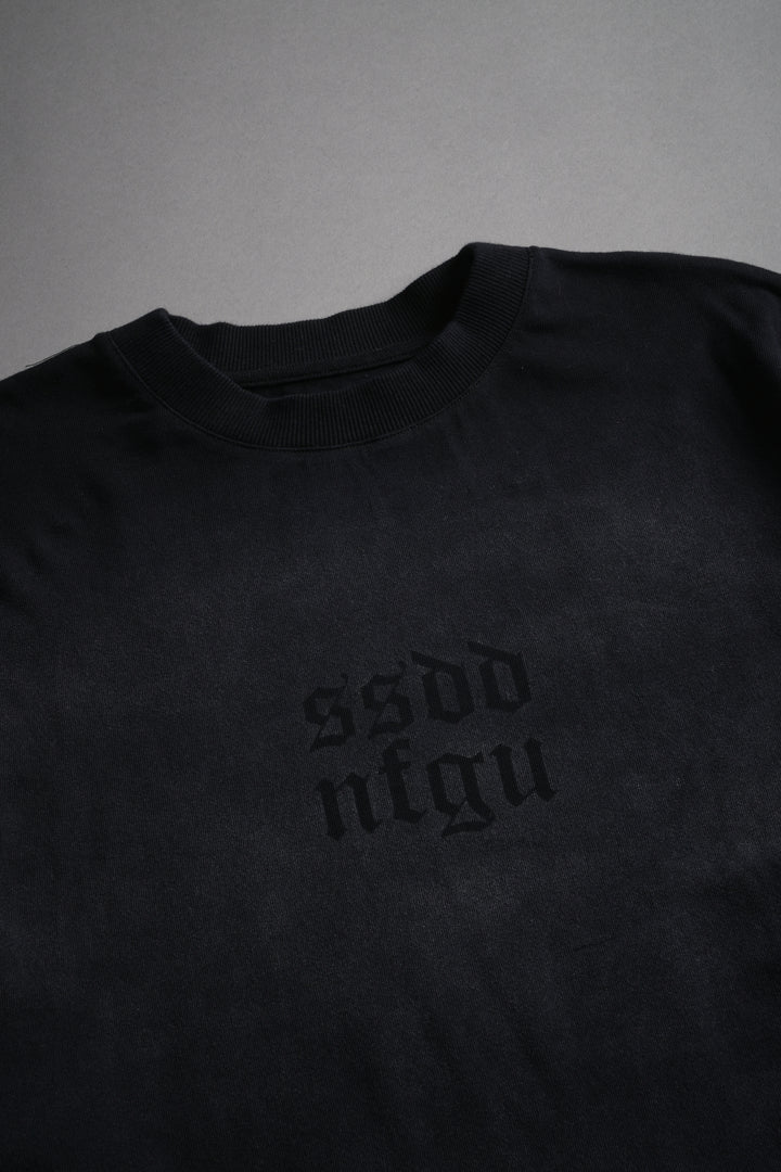 She Has Your Back "Pump Cover" Tee in Black Horizon Sun Fade