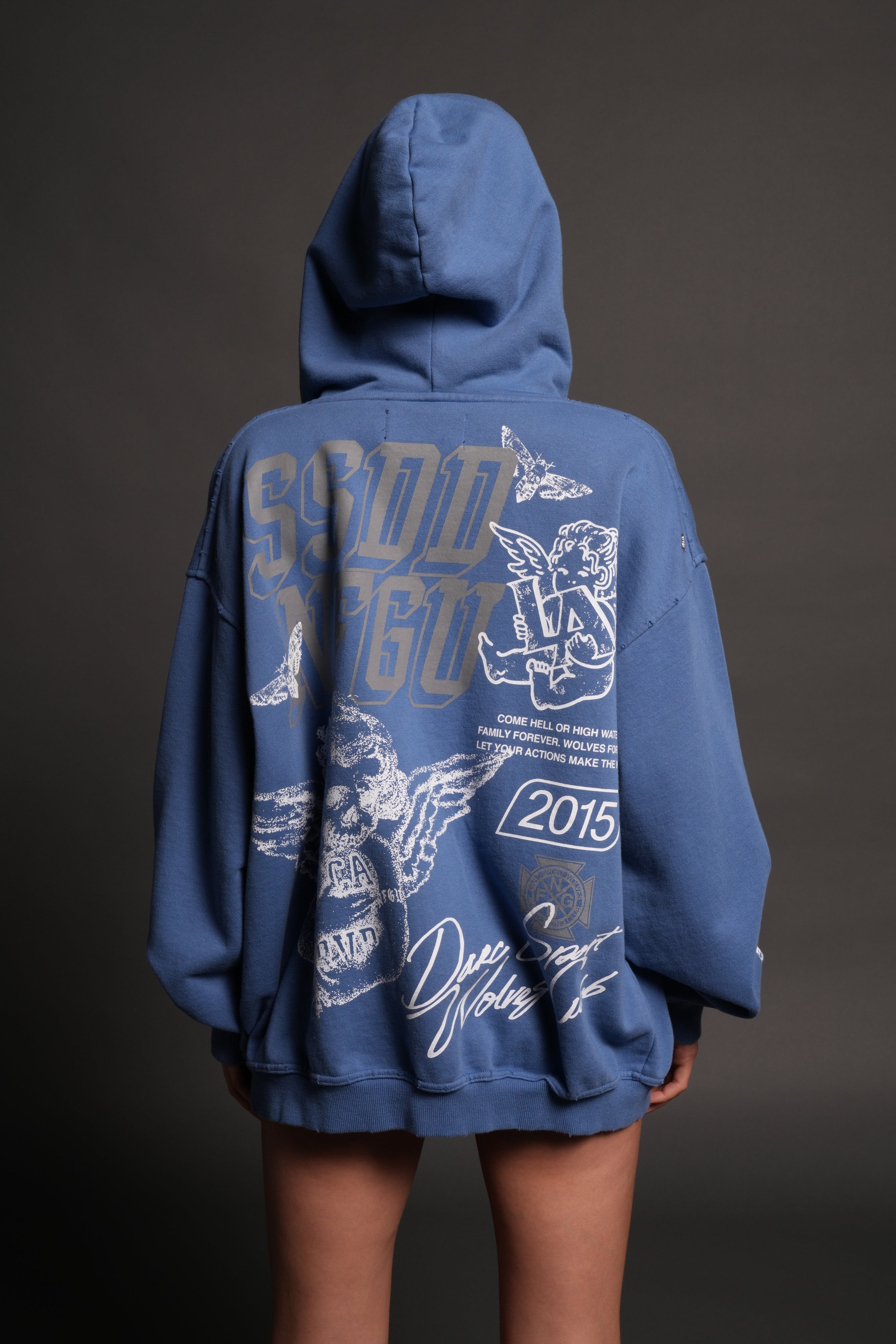 La Ca Frvr Grunge Moatis Zip Hoodie in La Blue