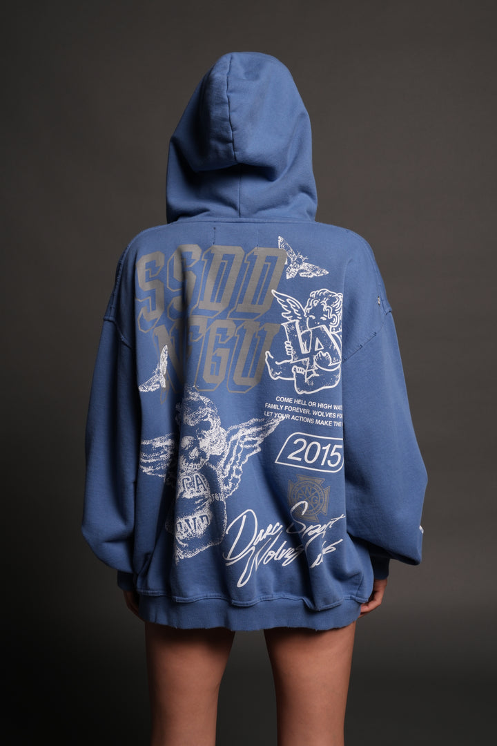 La Ca Frvr Grunge Moatis Zip Hoodie in La Blue