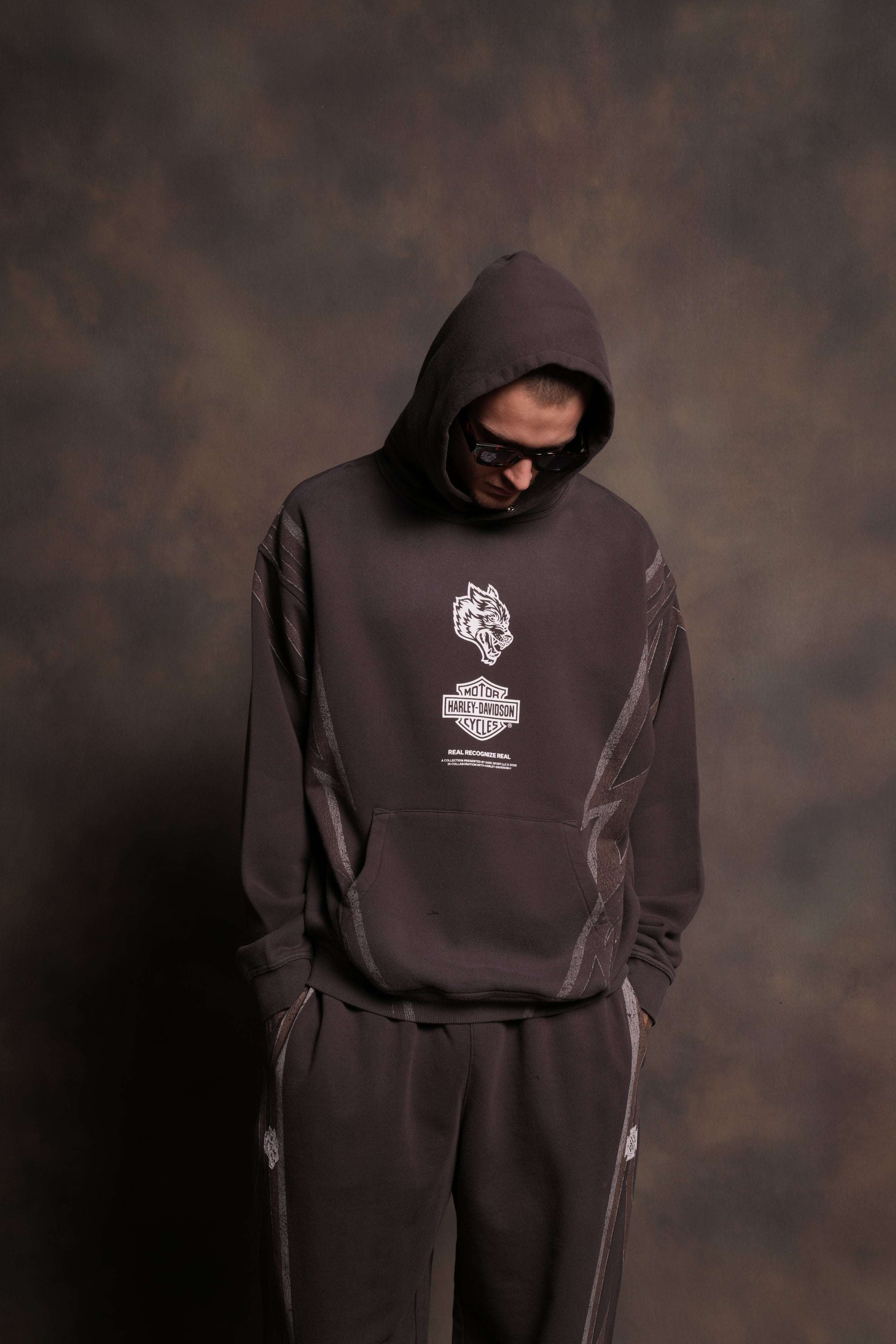 Real Recognize Real Unisex "Pierce" Hoodie in Darc Brown Drift Wash