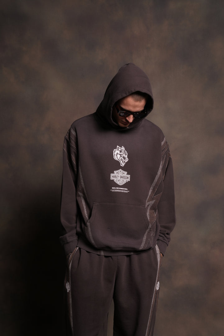 Real Recognize Real Unisex "Pierce" Hoodie in Darc Brown Drift Wash