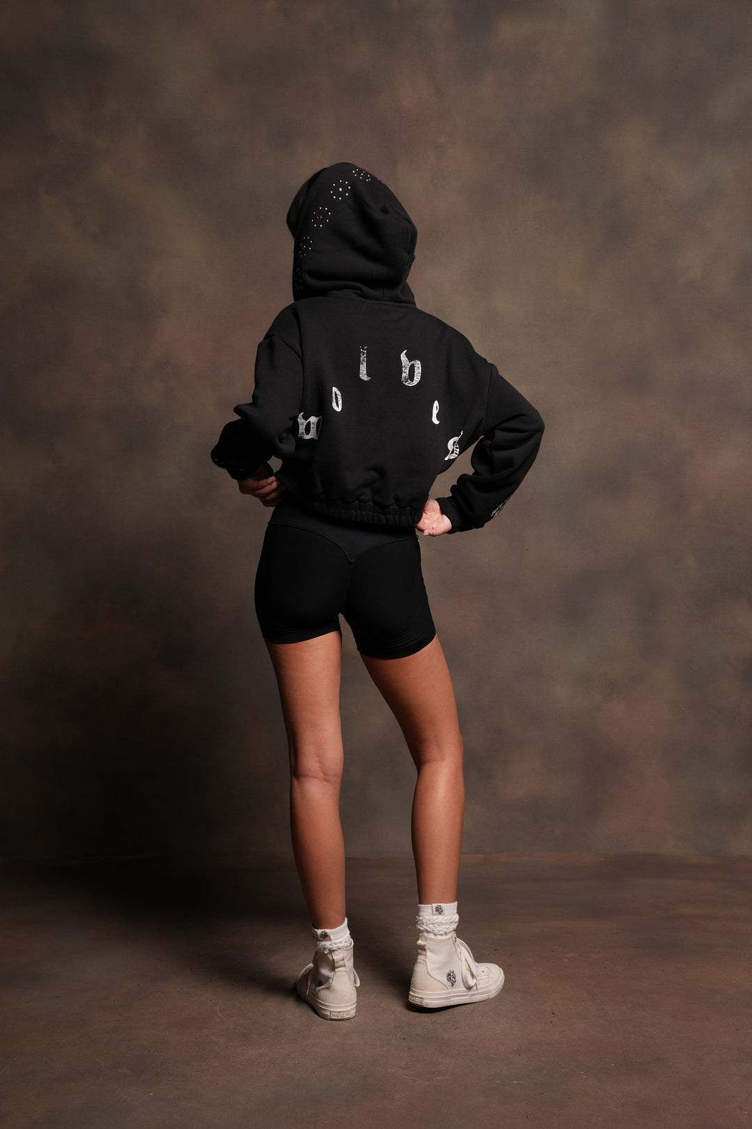 Stud Lobo Chambers Cropped Zip Hoodie In Black
