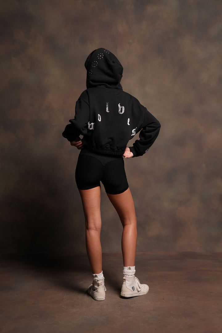 Stud Lobo Chambers Cropped Zip Hoodie In Black