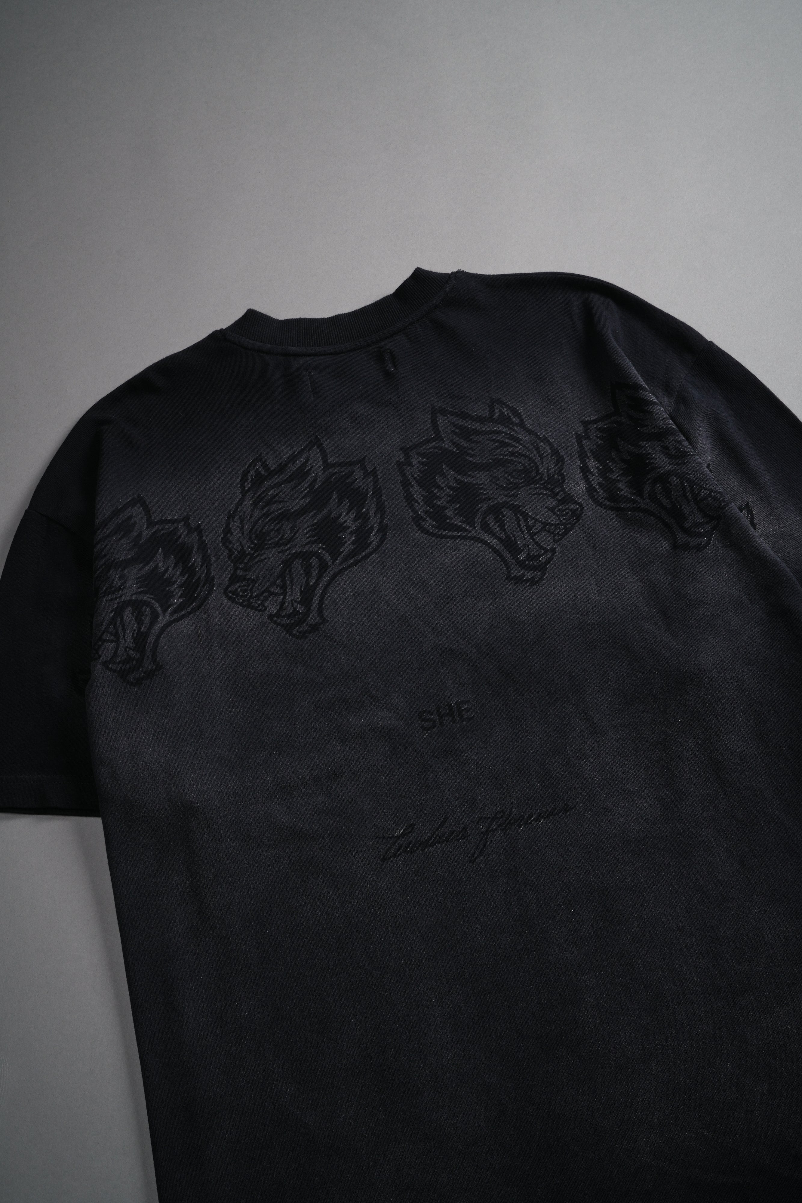 She Has Your Back "Pump Cover" Tee in Black Horizon Sun Fade