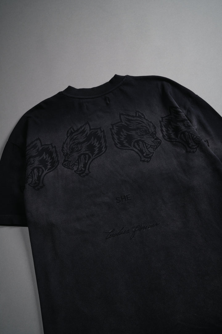 She Has Your Back "Pump Cover" Tee in Black Horizon Sun Fade