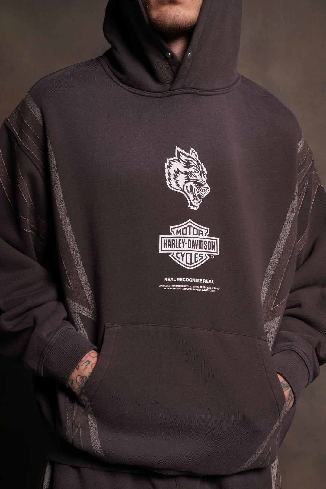 Real Recognize Real Unisex "Pierce" Hoodie in Darc Brown Drift Wash