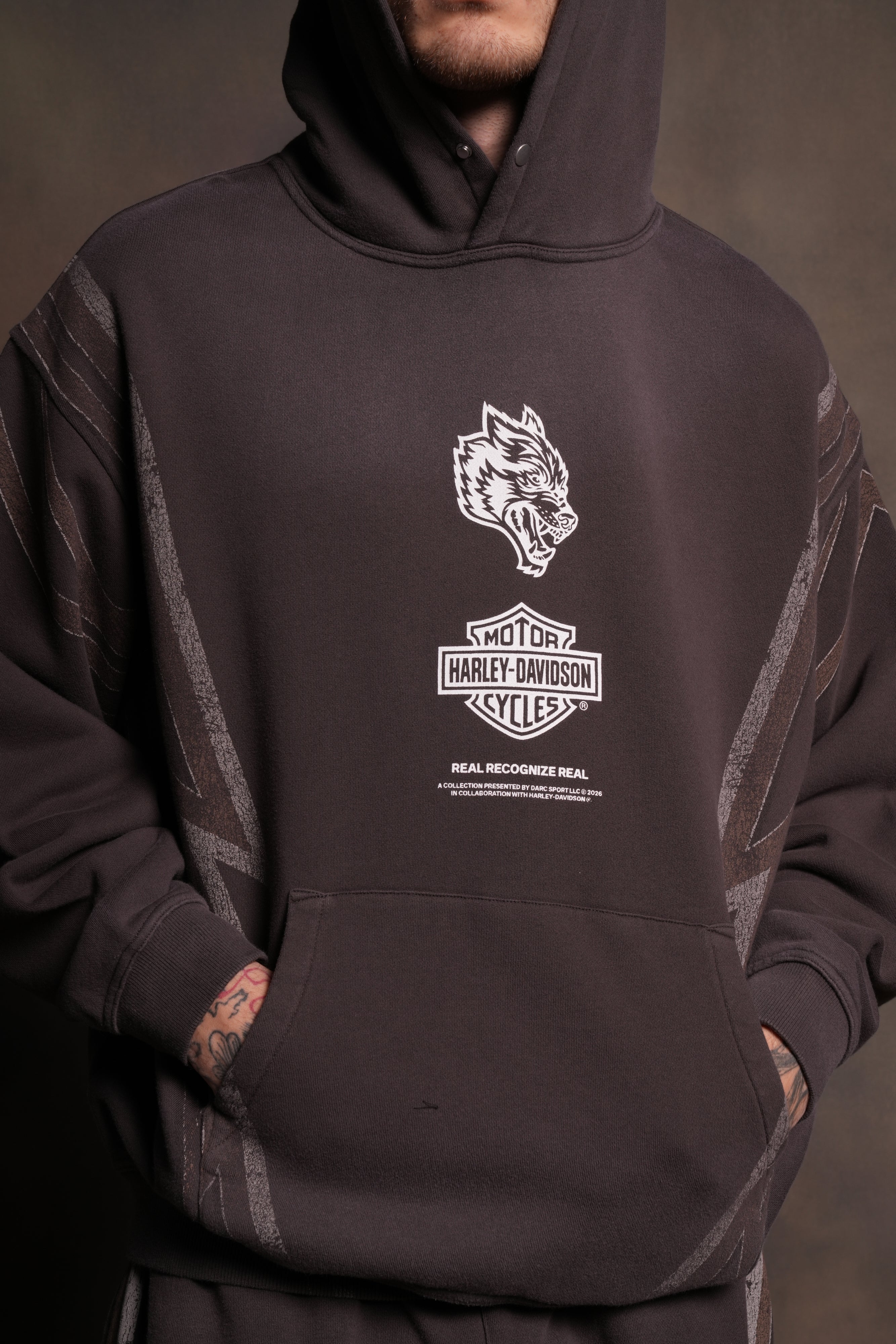 Real Recognize Real Unisex "Pierce" Hoodie in Darc Brown Drift Wash