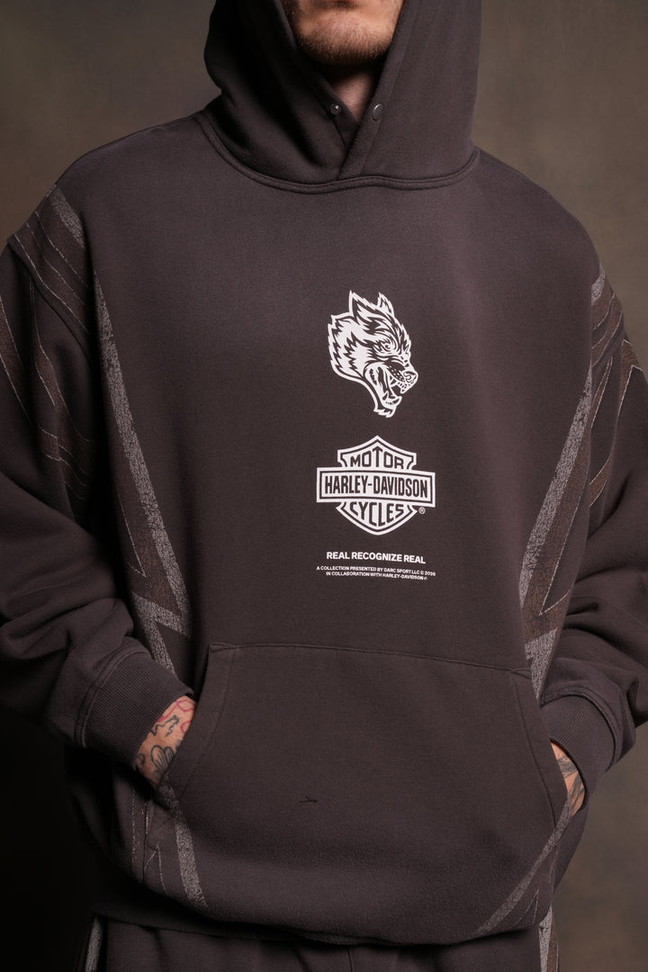 Real Recognize Real Unisex "Pierce" Hoodie in Darc Brown Drift Wash