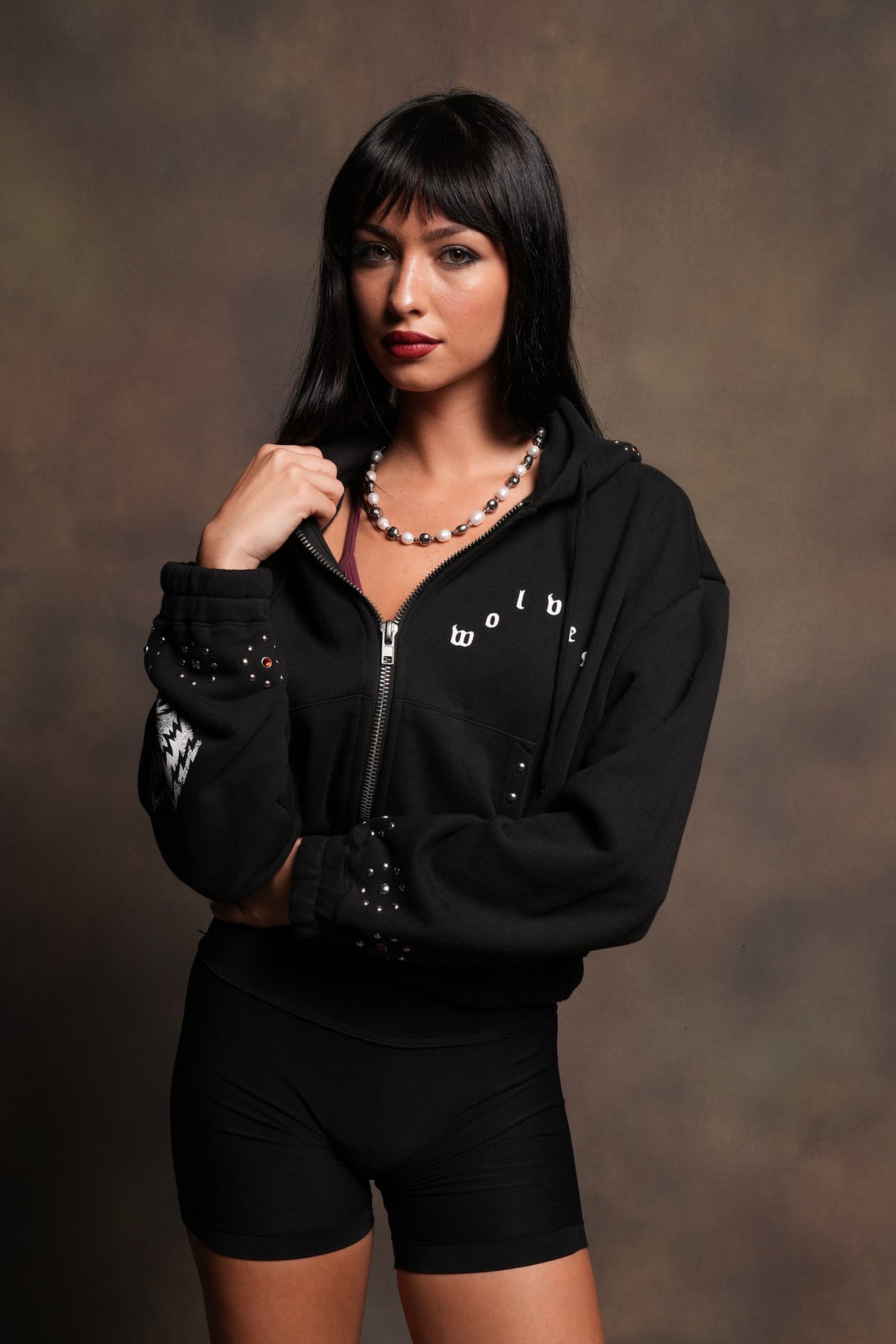 Stud Lobo Chambers Cropped Zip Hoodie In Black