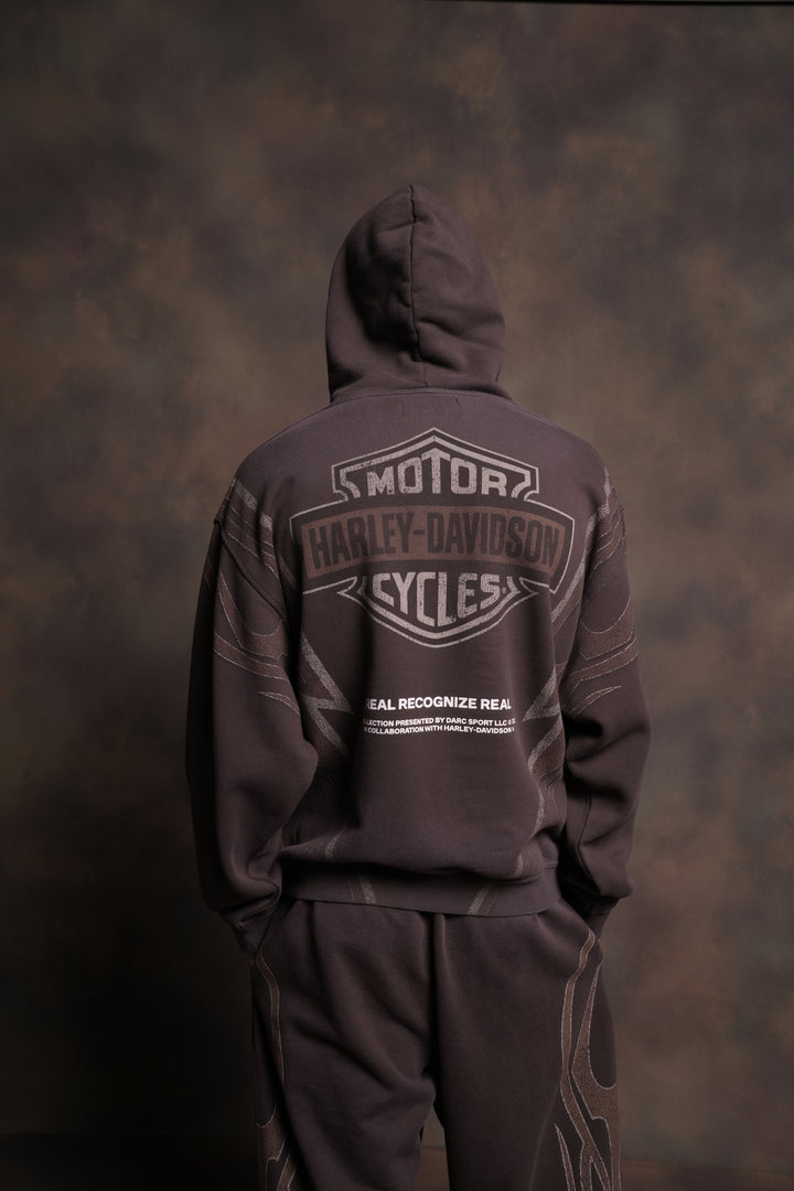 Real Recognize Real Unisex "Pierce" Hoodie in Darc Brown Drift Wash