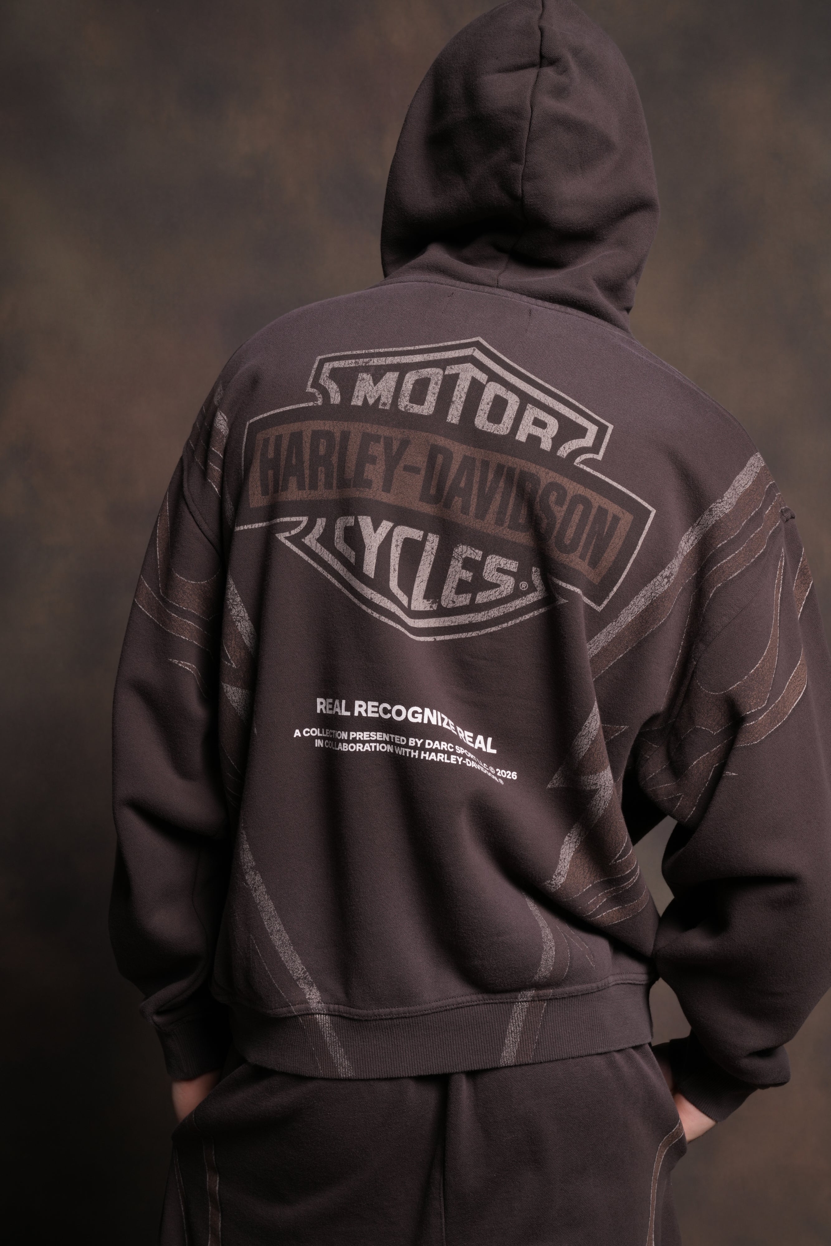 Real Recognize Real Unisex "Pierce" Hoodie in Darc Brown Drift Wash