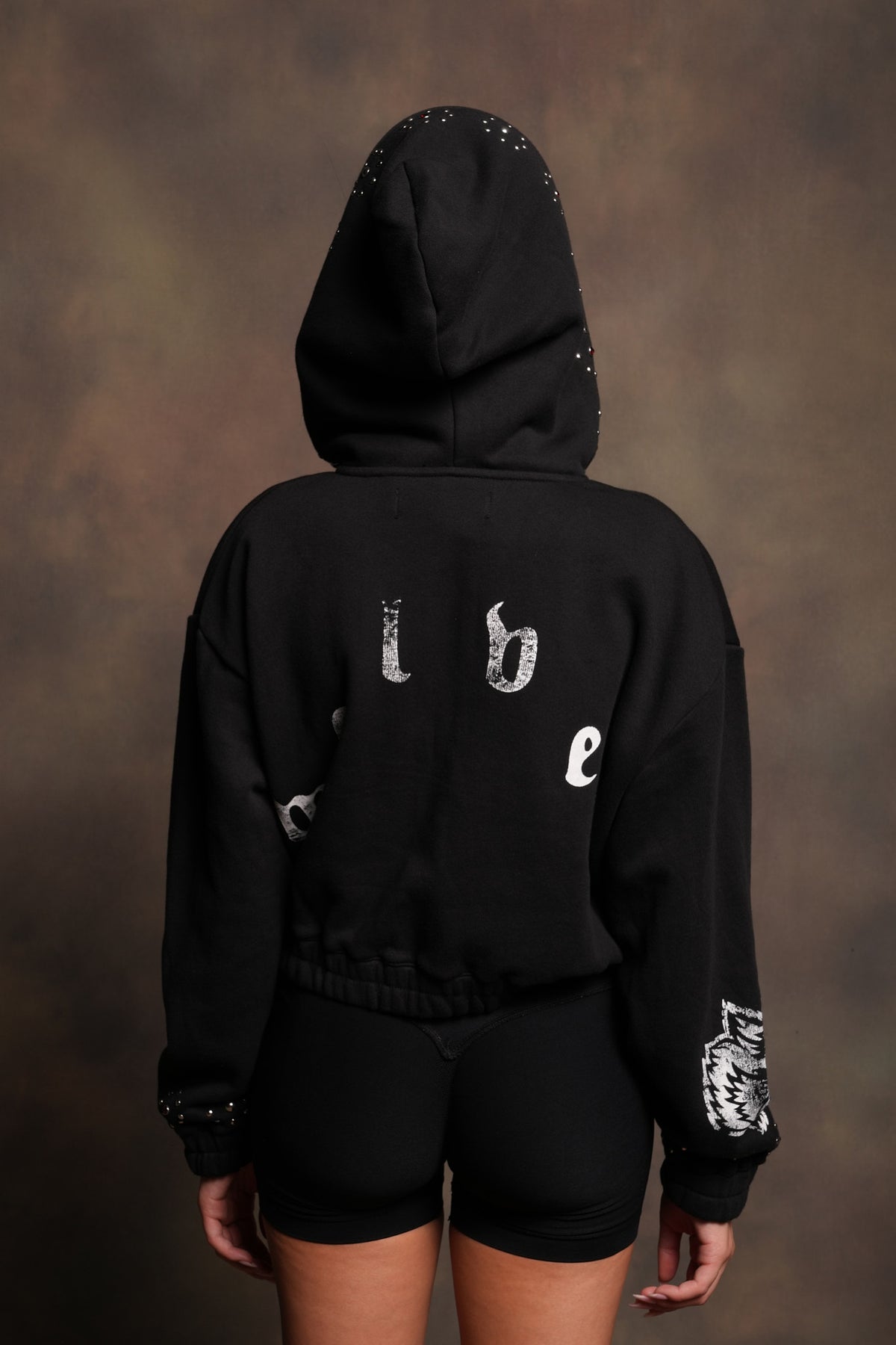 Stud Lobo Chambers Cropped Zip Hoodie In Black