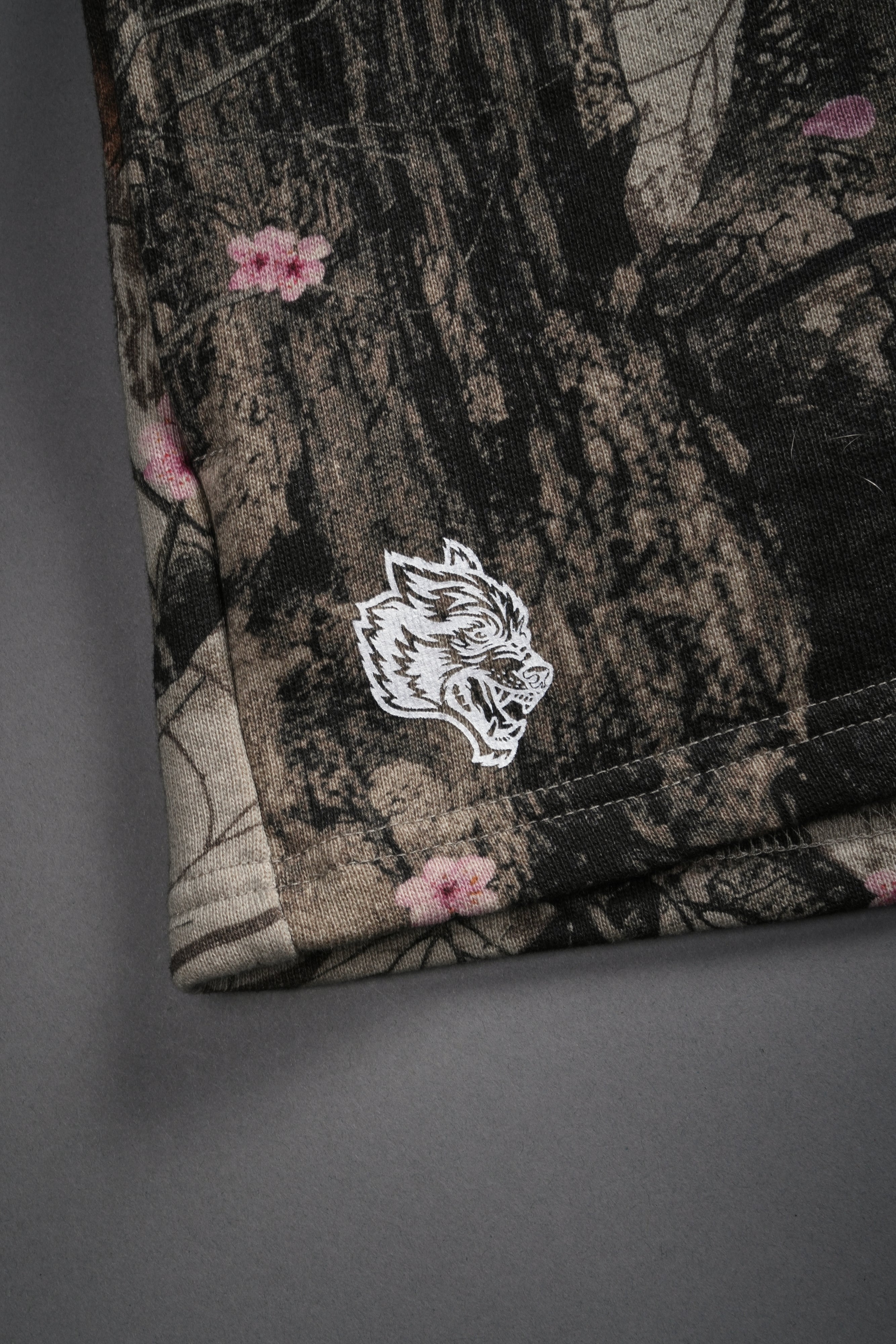 Chopper Appliqué Everson Sweat Shorts in Cherry Blossom Woodland Camo