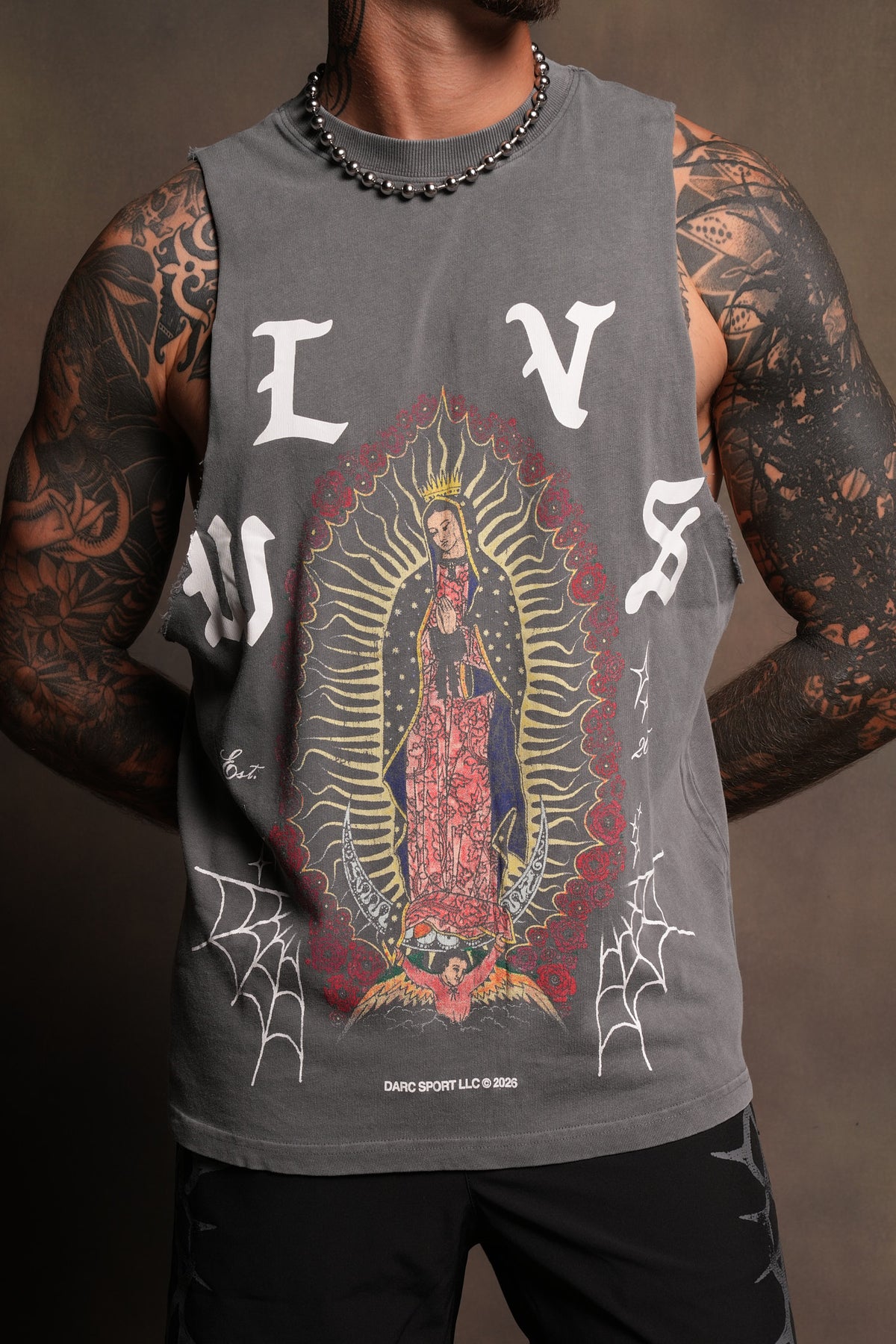 Dama De Las Rosas V2 Tommy Muscle Tee In Slate Gray