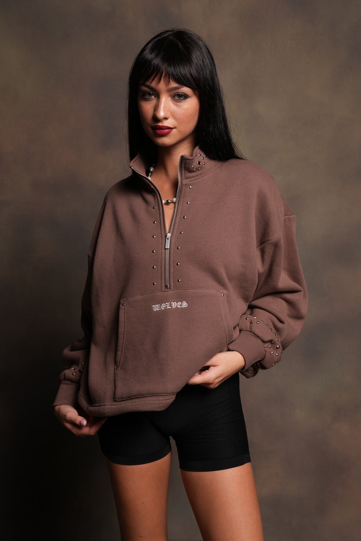 Stud Lobo She Everson Mockneck Sweater In Mojave Brown