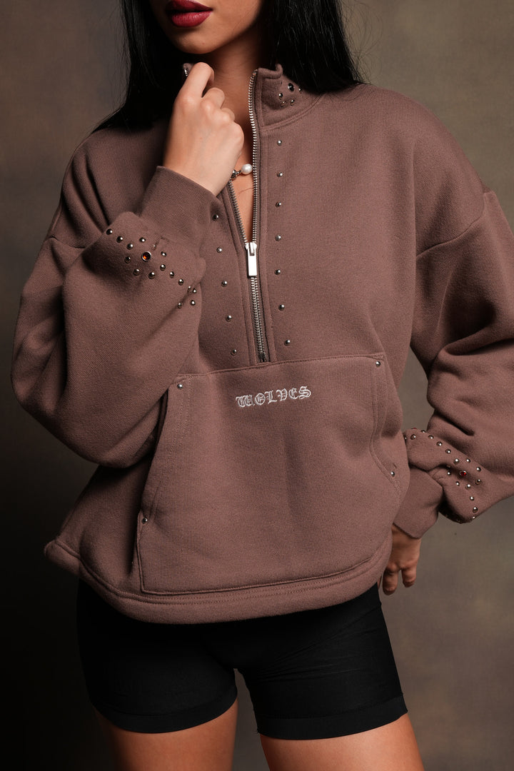 Stud Lobo She Everson Mockneck Sweater In Mojave Brown