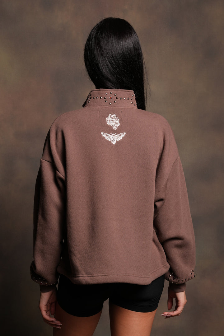 Stud Lobo She Everson Mockneck Sweater In Mojave Brown