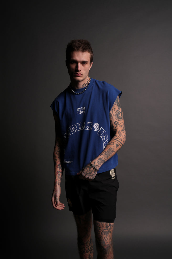 Powerhouse Wolves Premium "Box Cut" Muscle Tee in Darc Cobalt