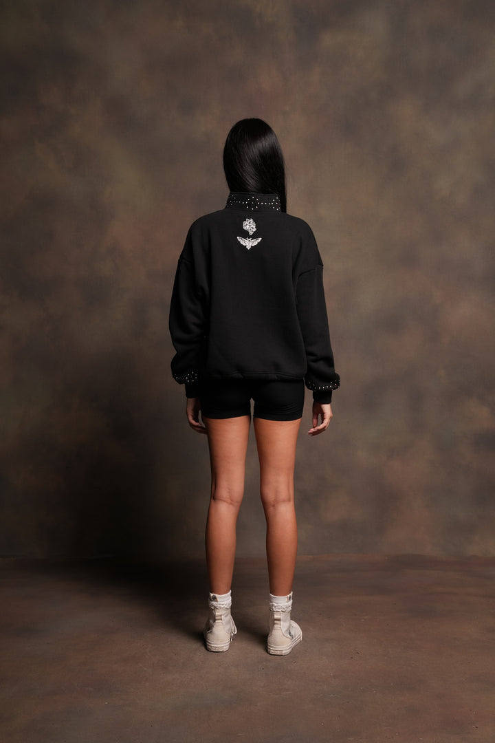 Stud Lobo She Everson Mockneck Sweater In Black